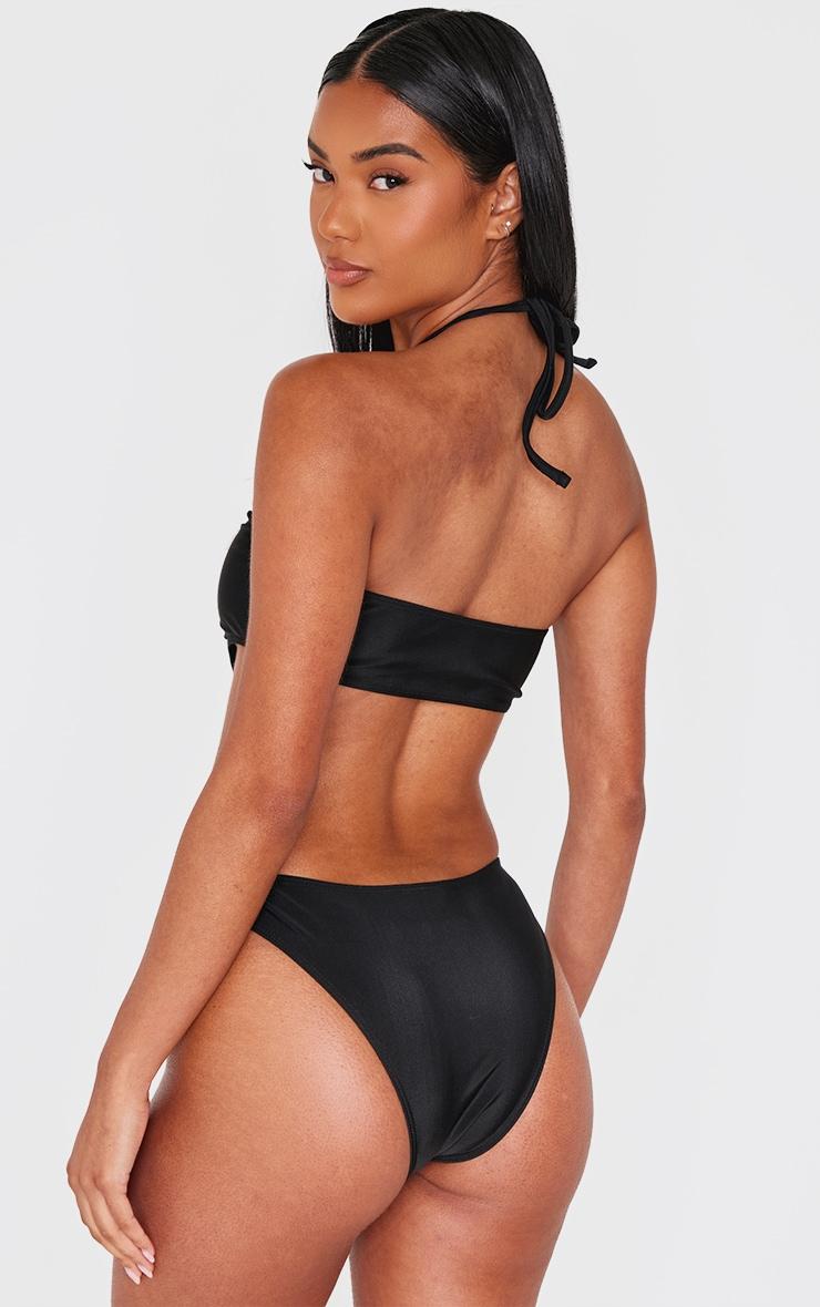 Black Extreme Cut Out Gold Trim Halter Tie Swimsuit Product Image