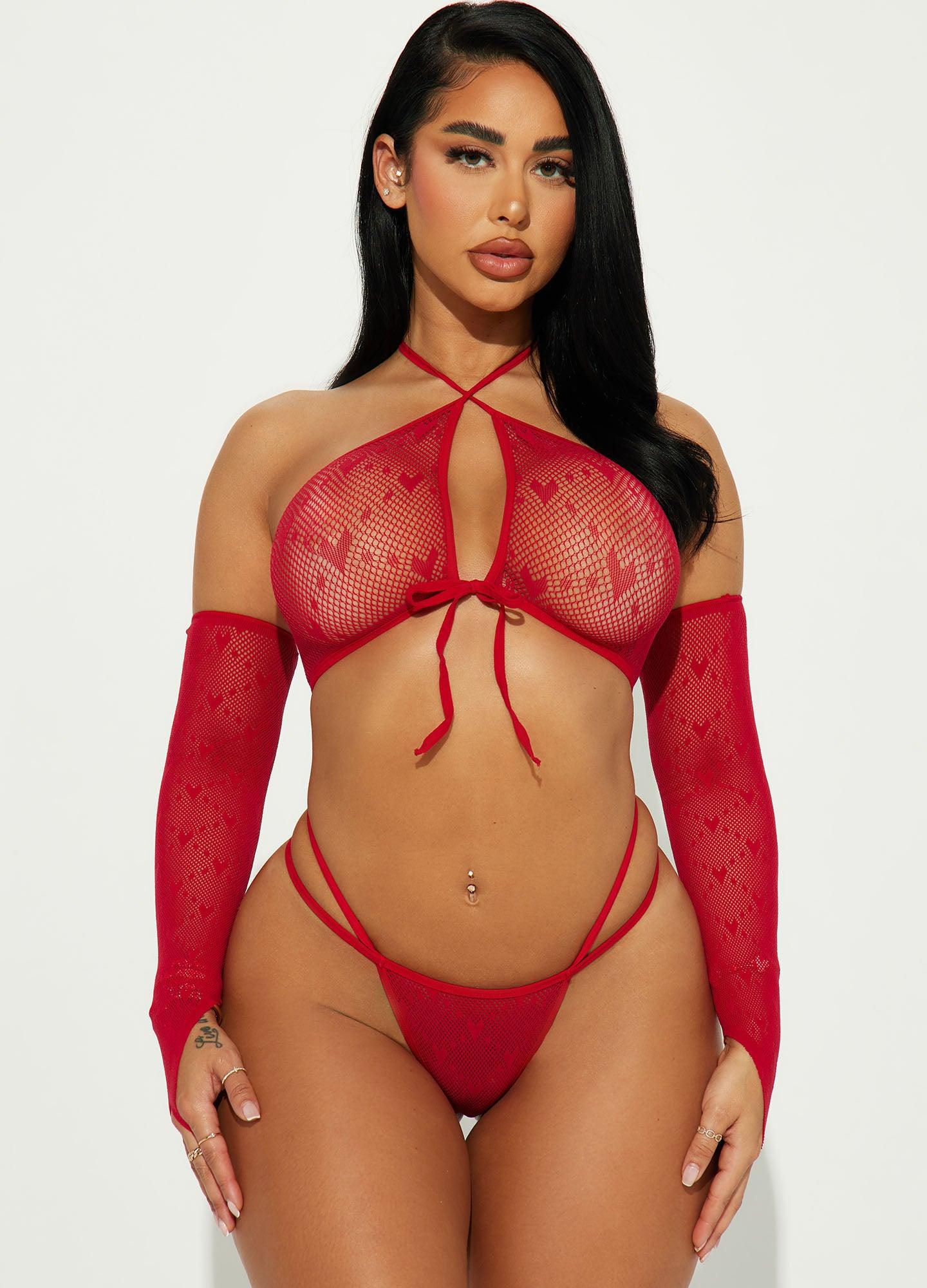 Nights Like This 3 Piece Bodystocking Set - Red Product Image