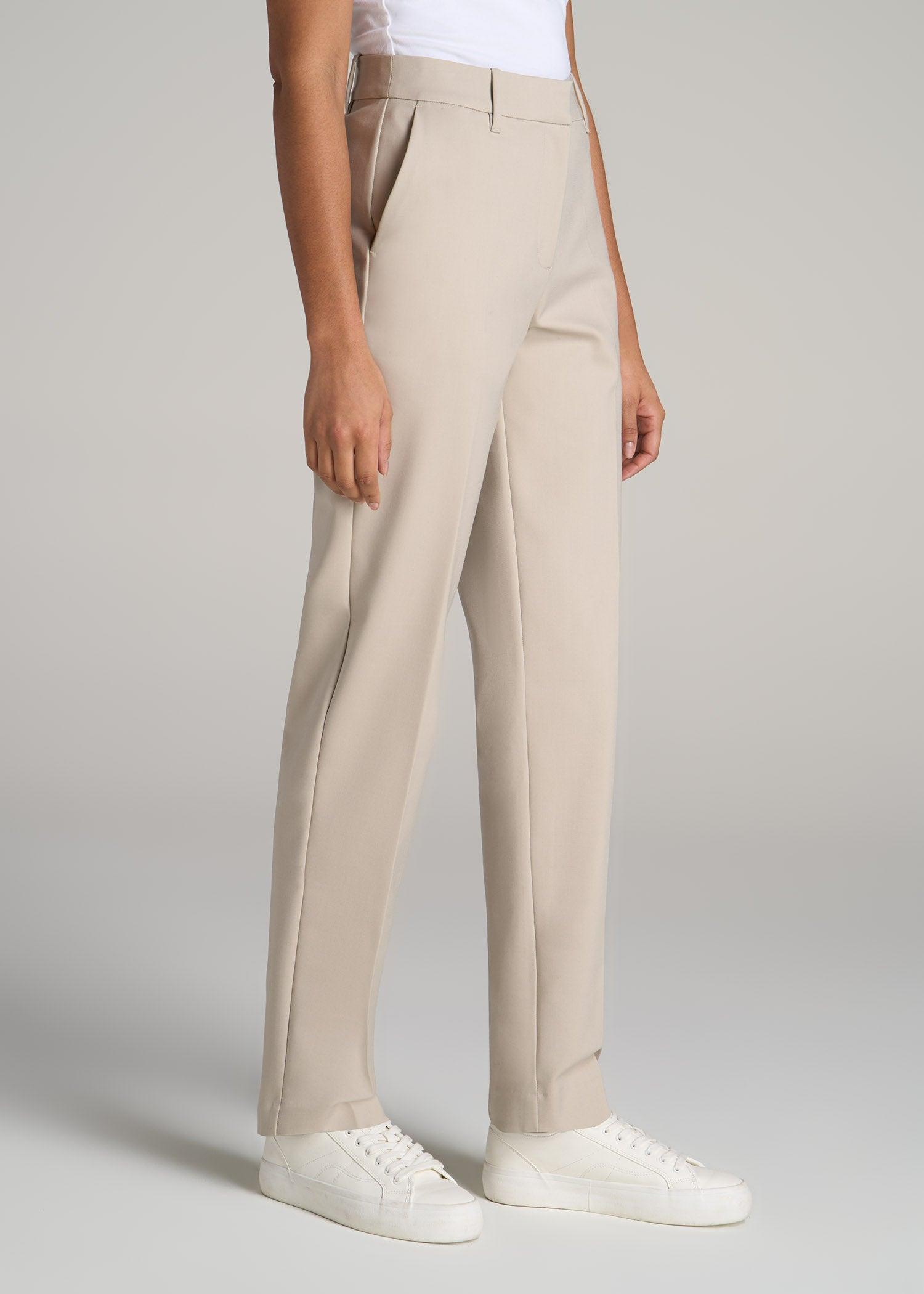 Flat Front Tapered Dress Pants for Tall Women in Stone Female Product Image