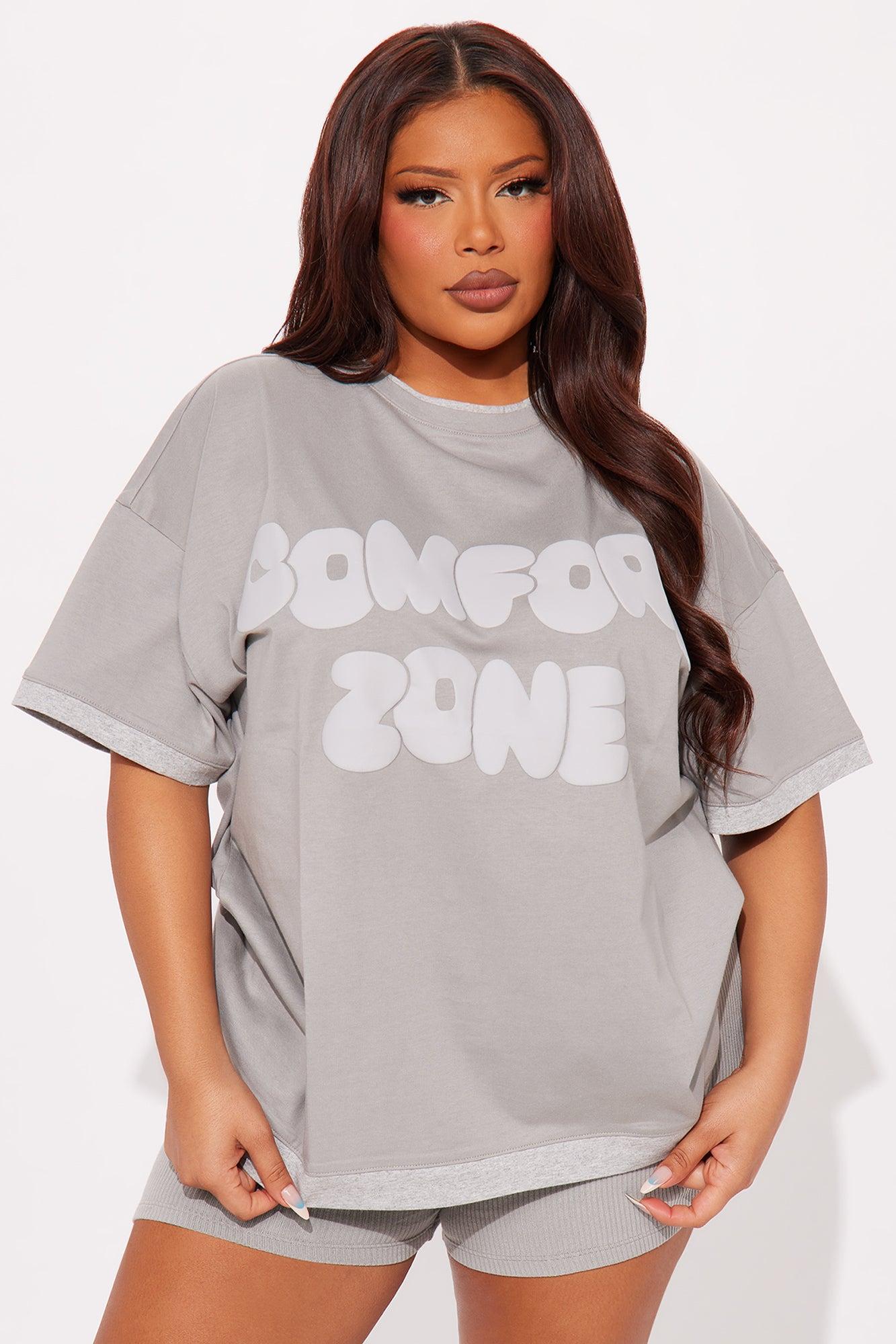Comfot Zone Oversize T-Shirt Lounge Shorts Set - Grey/combo Female Product Image
