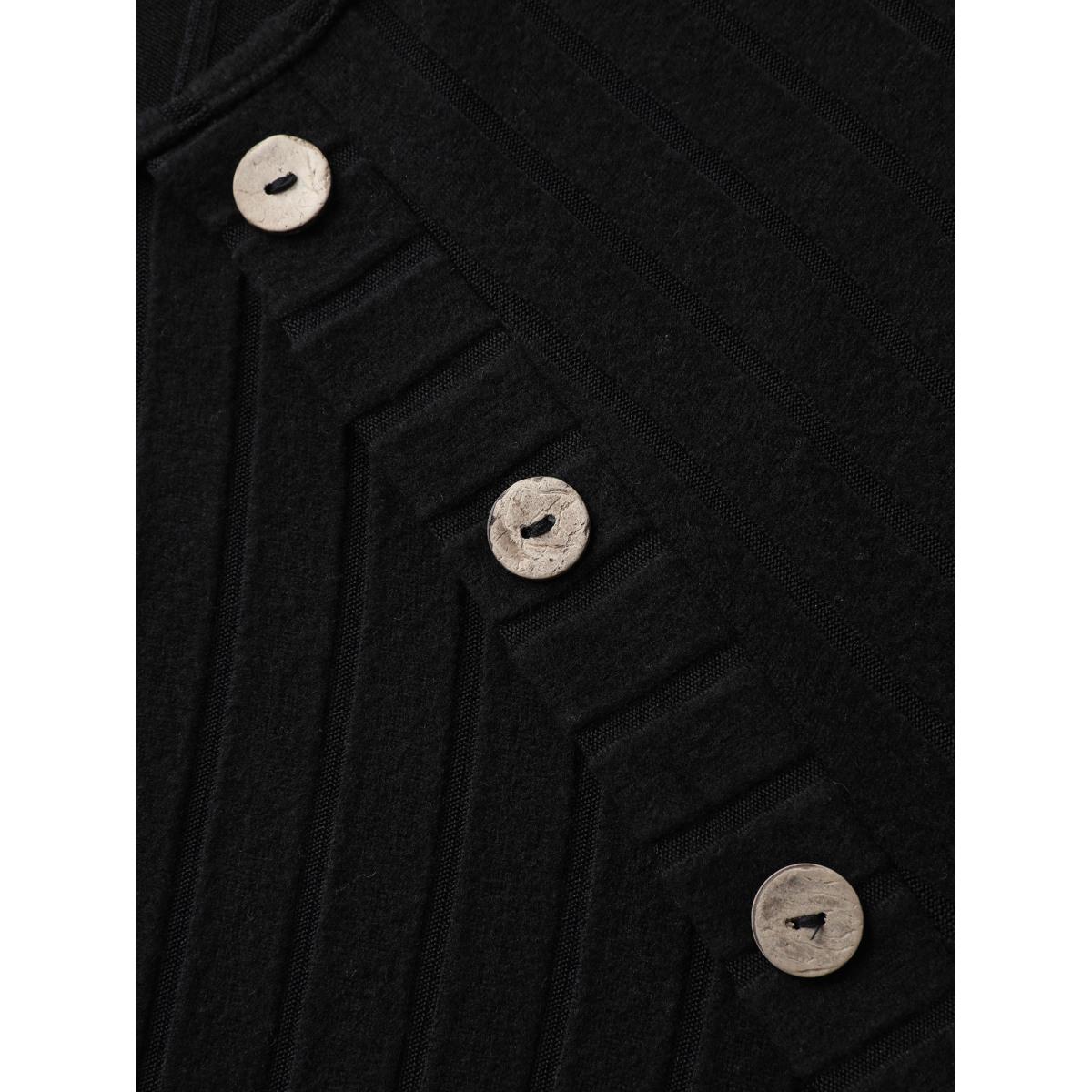 Plus Size Monochrome Stripes Shoulder Button T-Shirt Black Women Texture Round Neck Everyday-Casual T-shirts BloomChic 22-24/3X Product Image