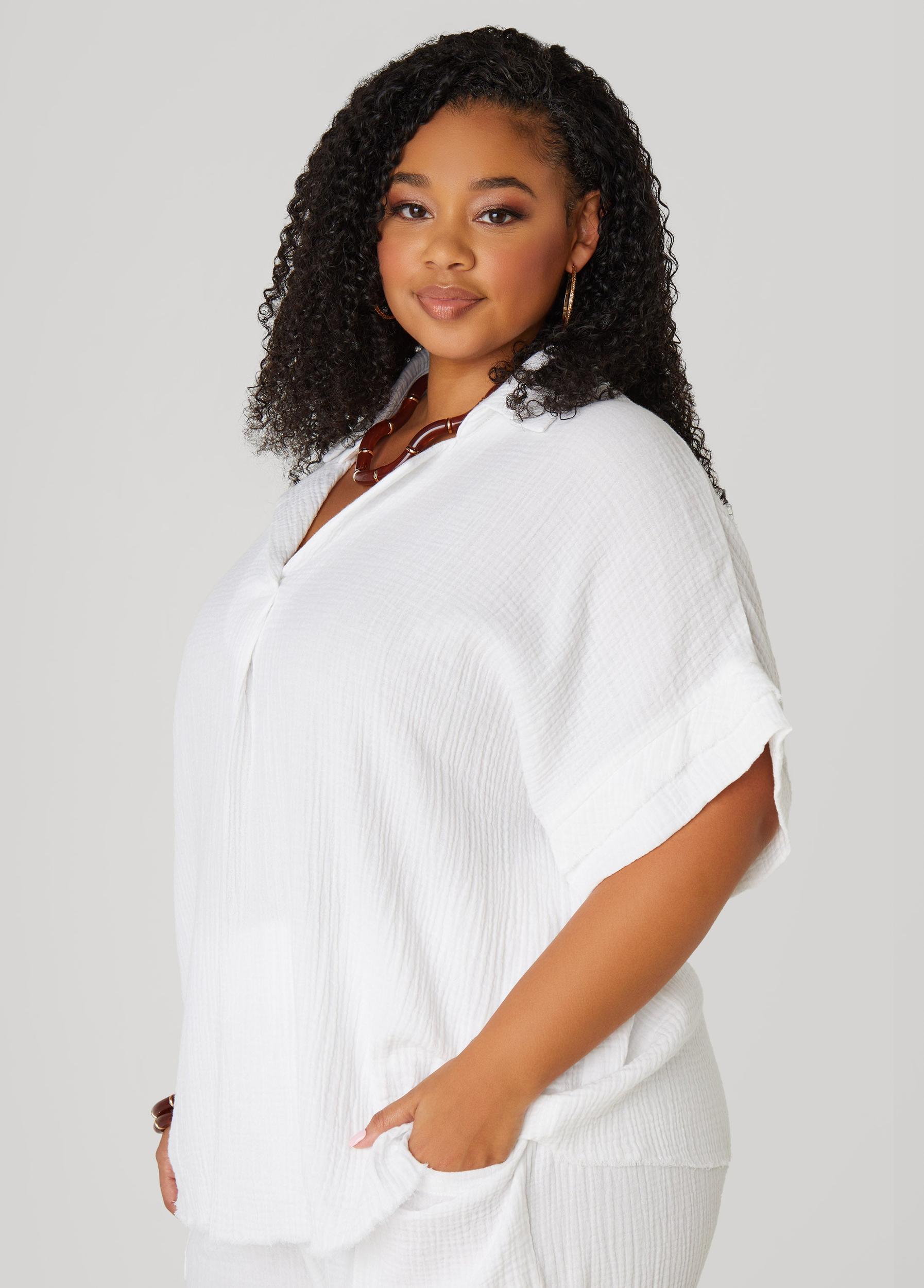 Plus Size Textured Cotton Gauze Pants Ashley Stewart Product Image