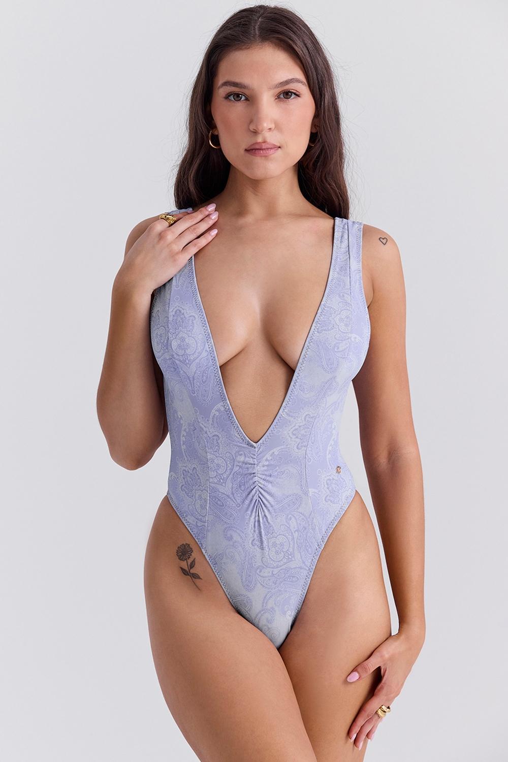 Martinique  lavender paisley plunge swimsuit Product Image