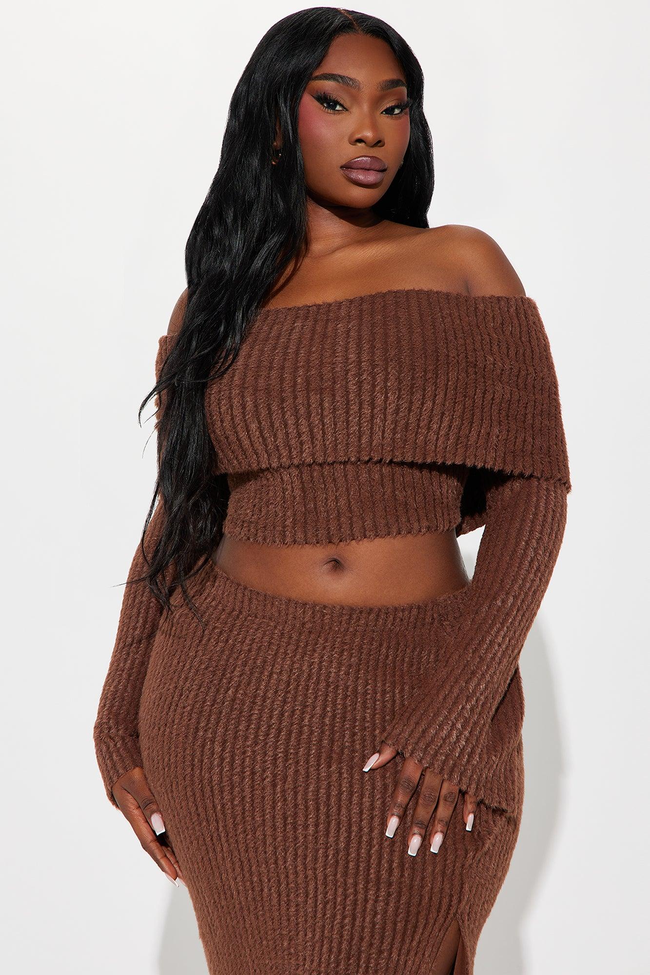 Always Sweet Sweater Skirt Set - Brown Product Image