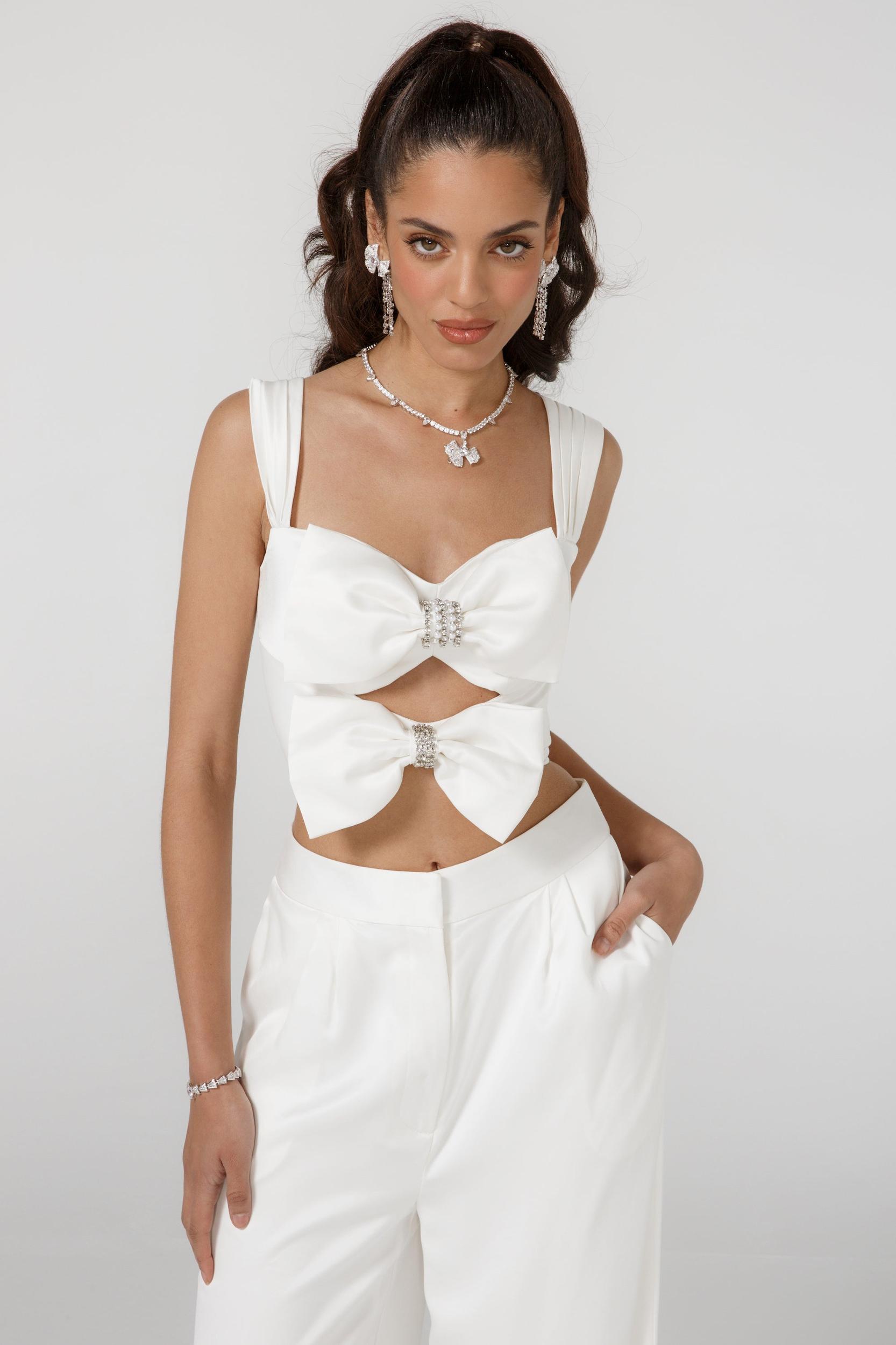 Alexandra Satin Pants (White)  (Final Sale) Product Image