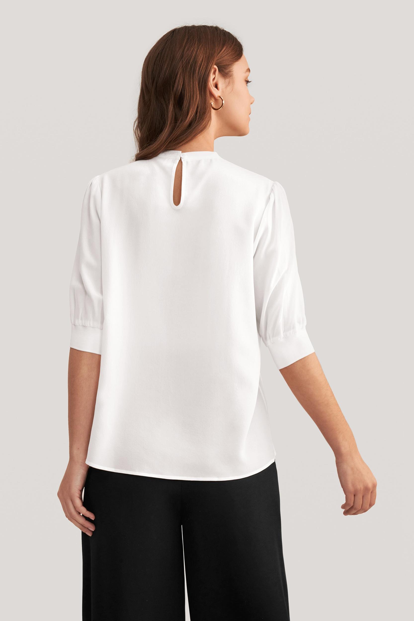 Elegant Casual Silk Tee With Rib Cuff Product Image