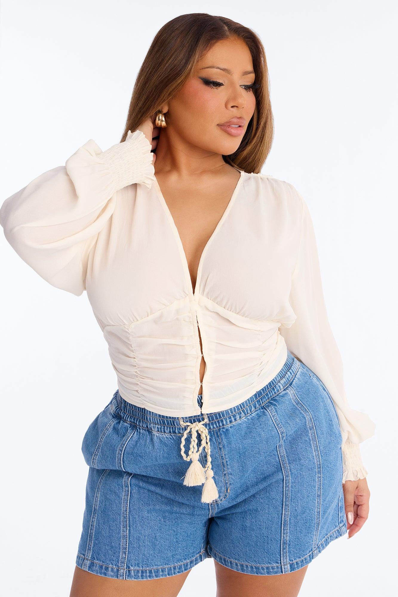 Bring The Flowers Ruched Chiffon Top - Cream Female Product Image