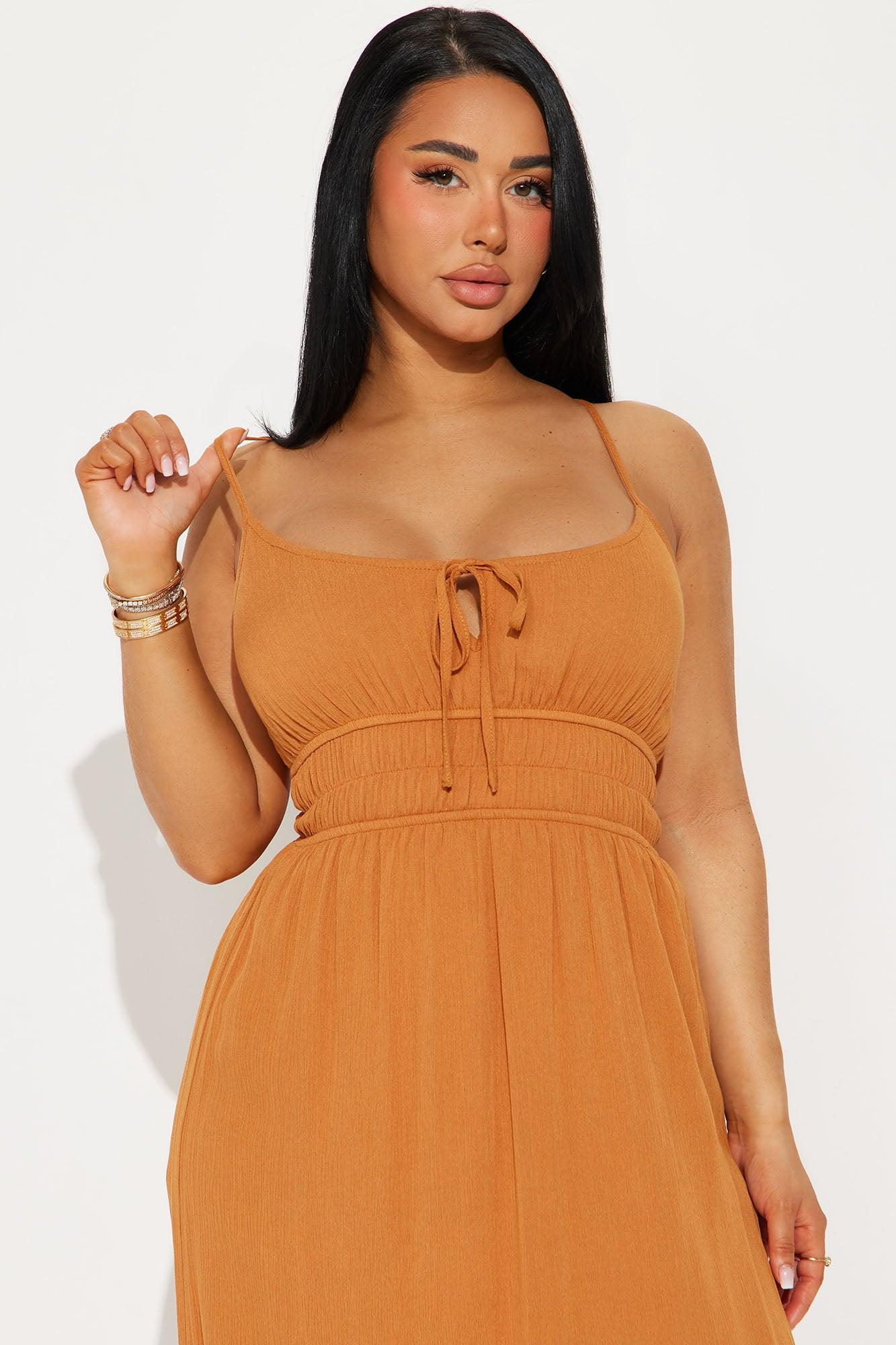 Amber Flowy Maxi Dress - Cognac Product Image