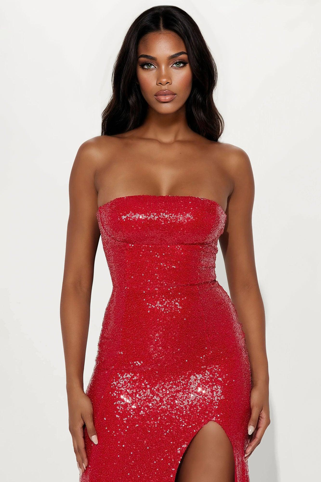 Elegant Affair Sequin Gown - Red Female Product Image
