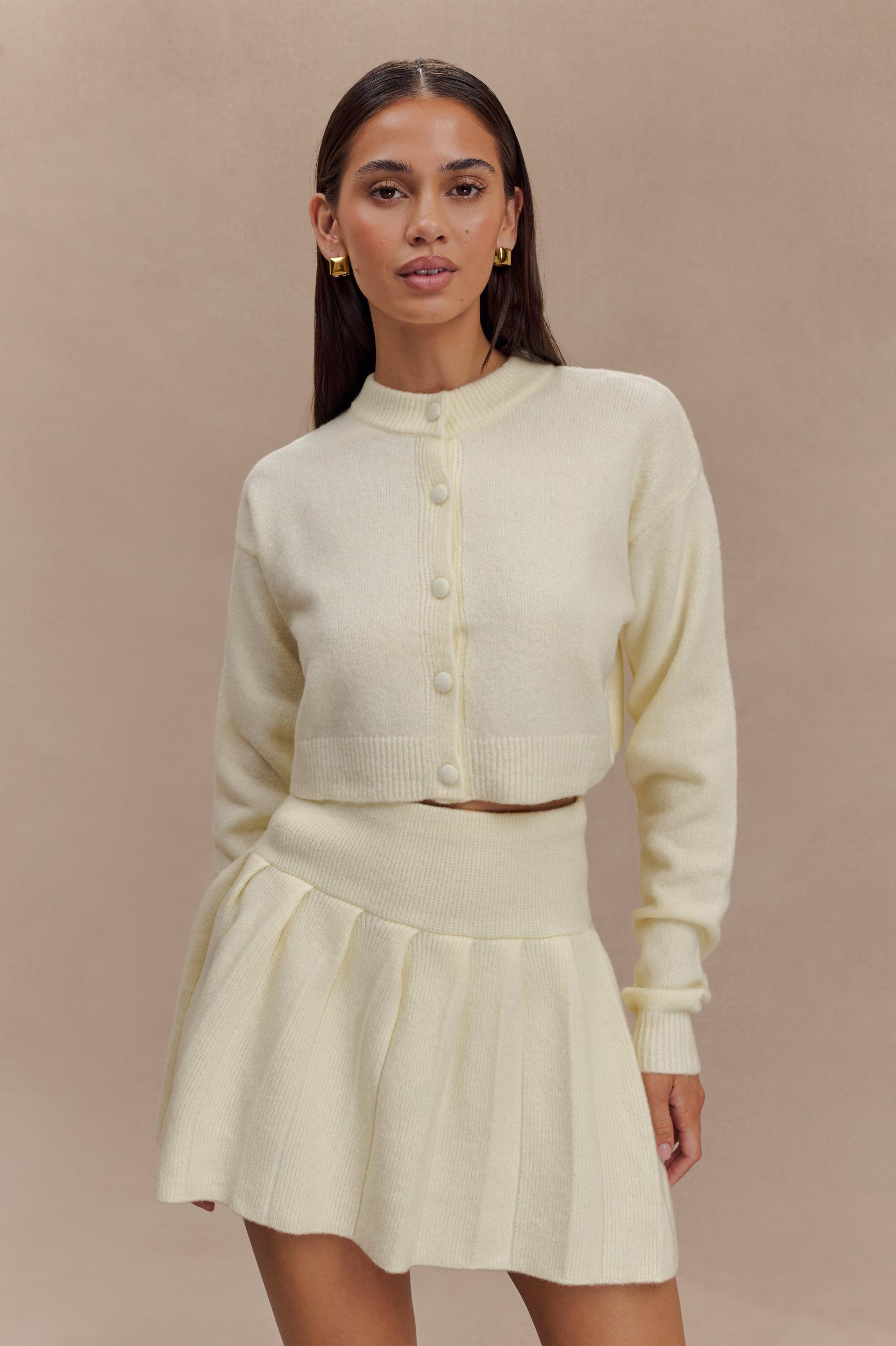 Dionne Pleated Knit Mini Skirt - Ivory Marle Product Image