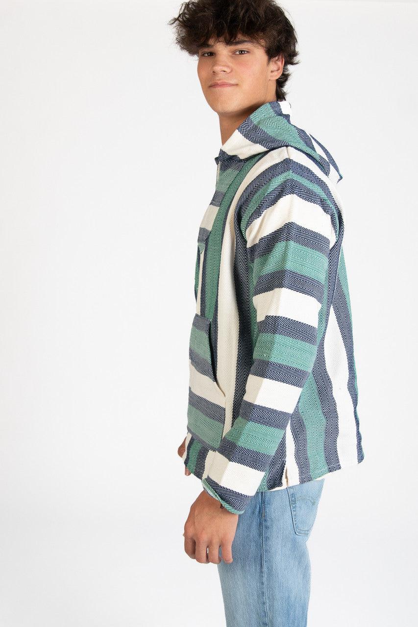 Lightweight Green & Navy Baja Hoodie Product Image