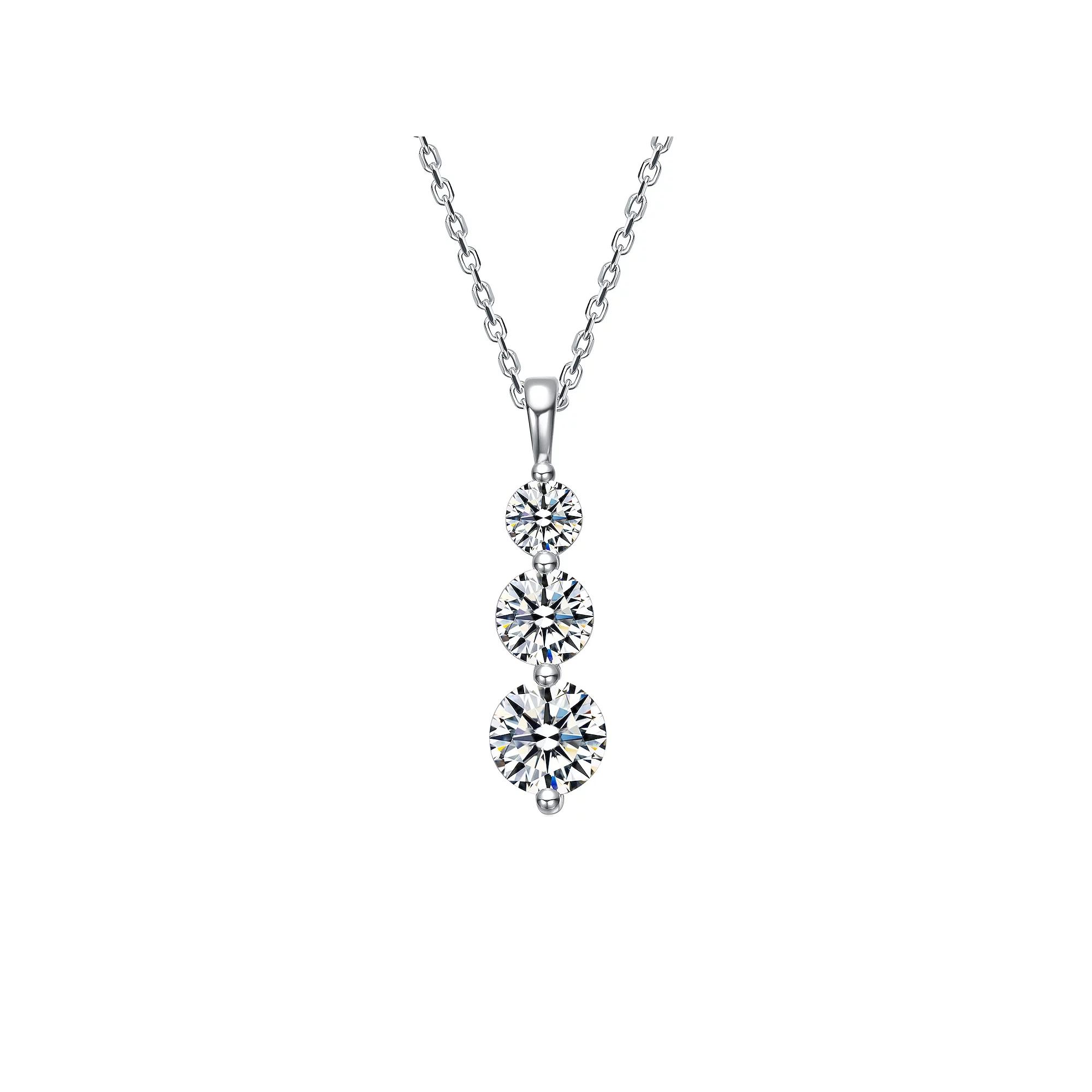 Stella Valentino Sterling Silver Lab-Created Moissanite 3-Stone Anniversary Necklace, Womens Product Image