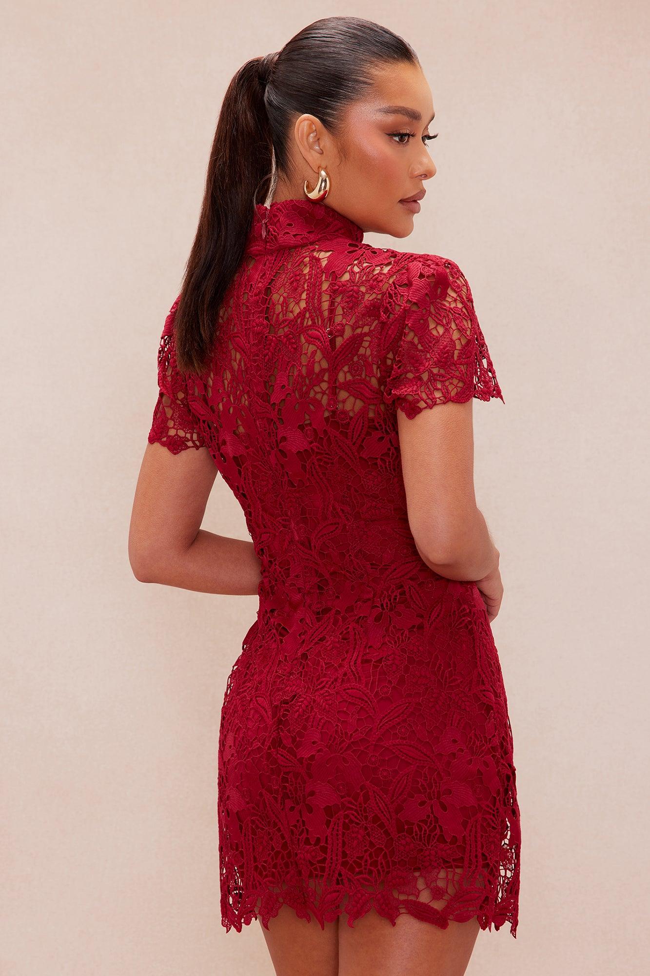 Lia Lace Mini Dress - Burgundy Female Product Image