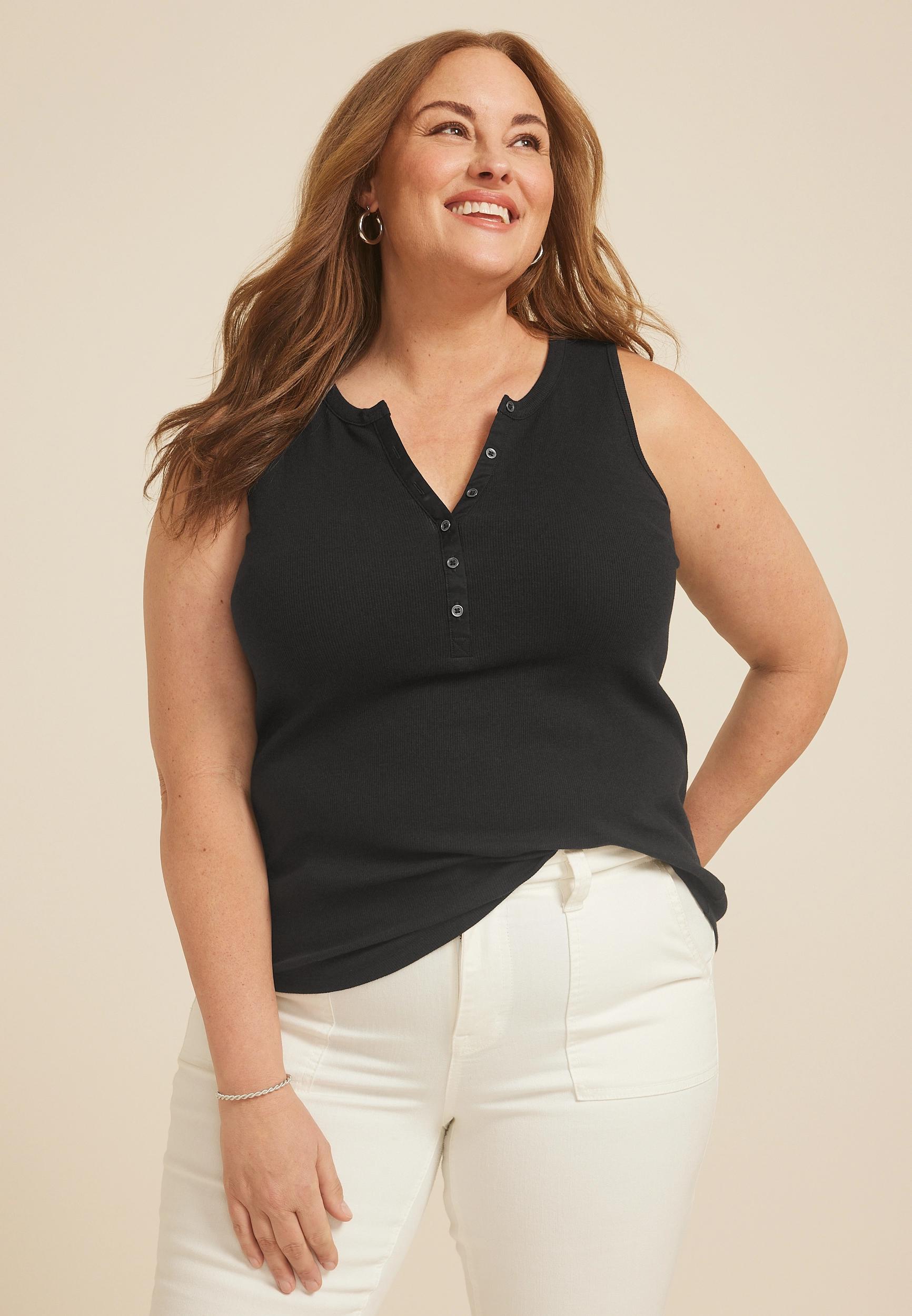 Maurices 4X Plus Size Womens Ribbed Henley Tank Top Product Image