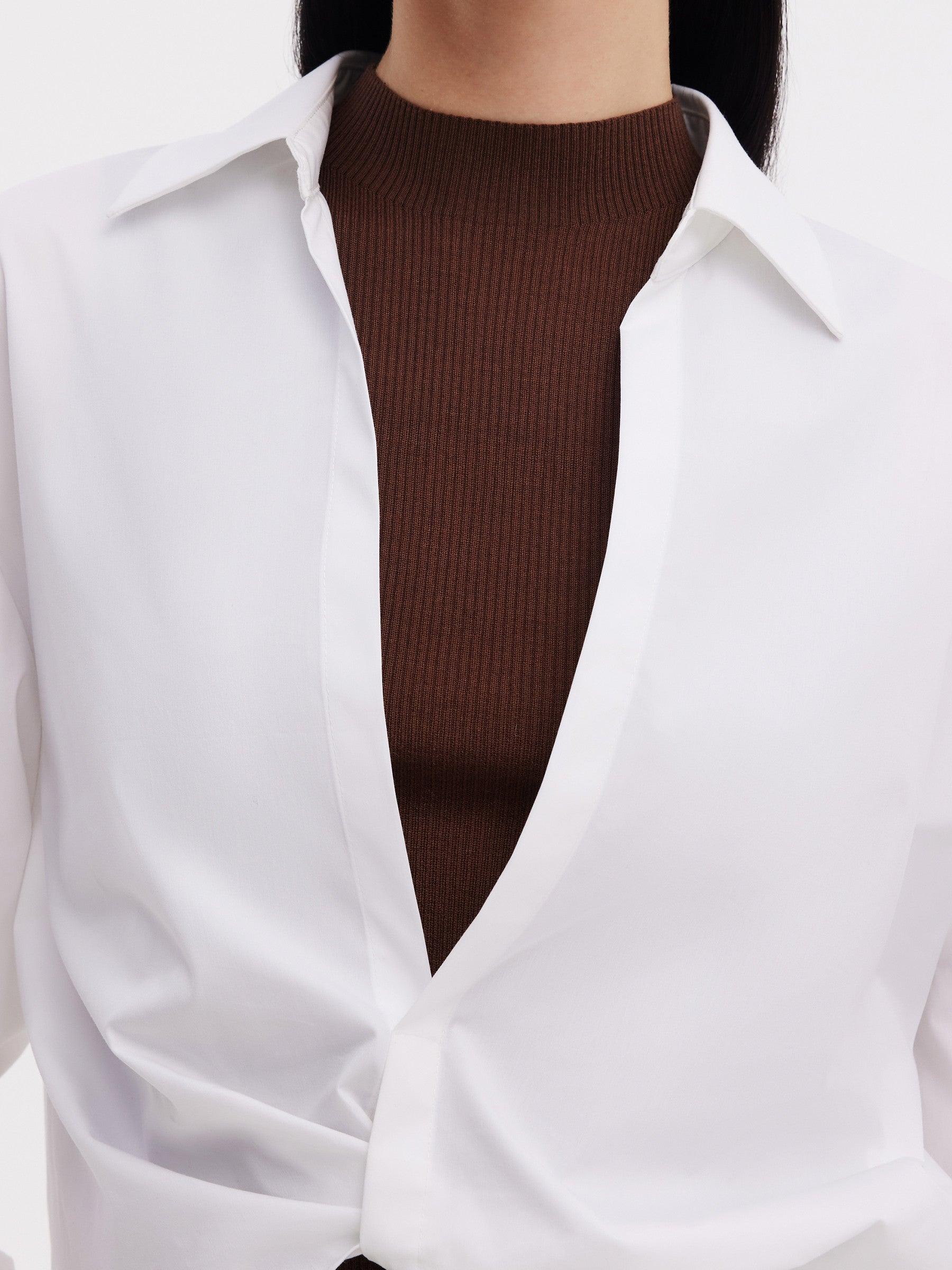 Twist Front Shirt And Mock Neck Knit Tank Two-Piece Set Product Image