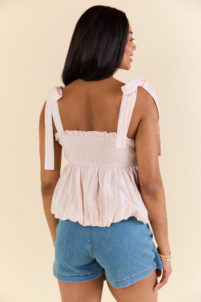 Makes My Heart Smile Pink and Cream Striped Tie Shoulder Top FINAL SALE Product Image