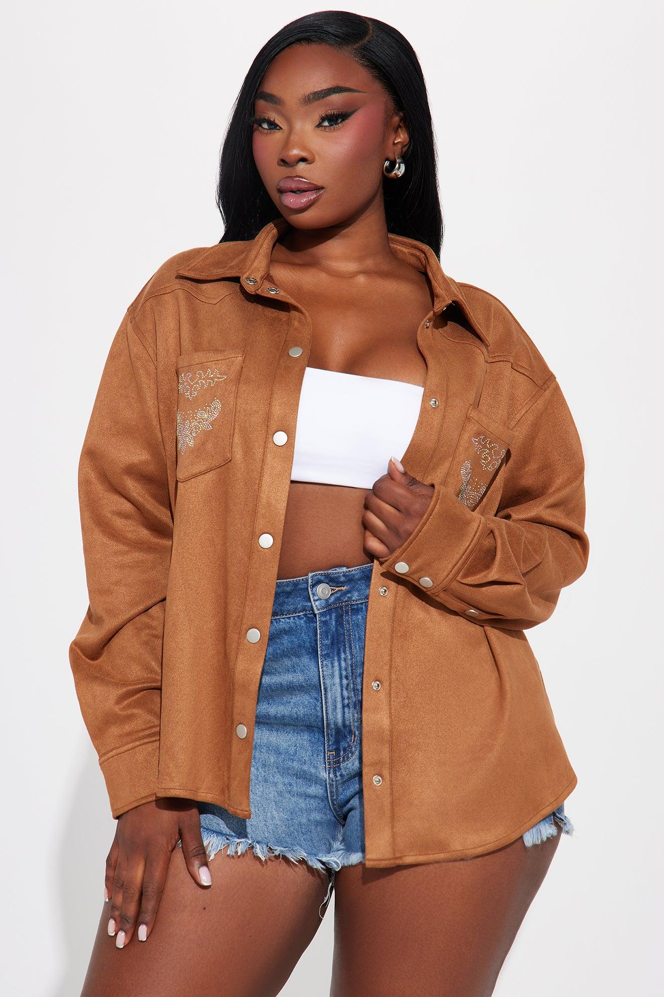 Dolly Embellished Faux Suede Shirt - Camel Product Image