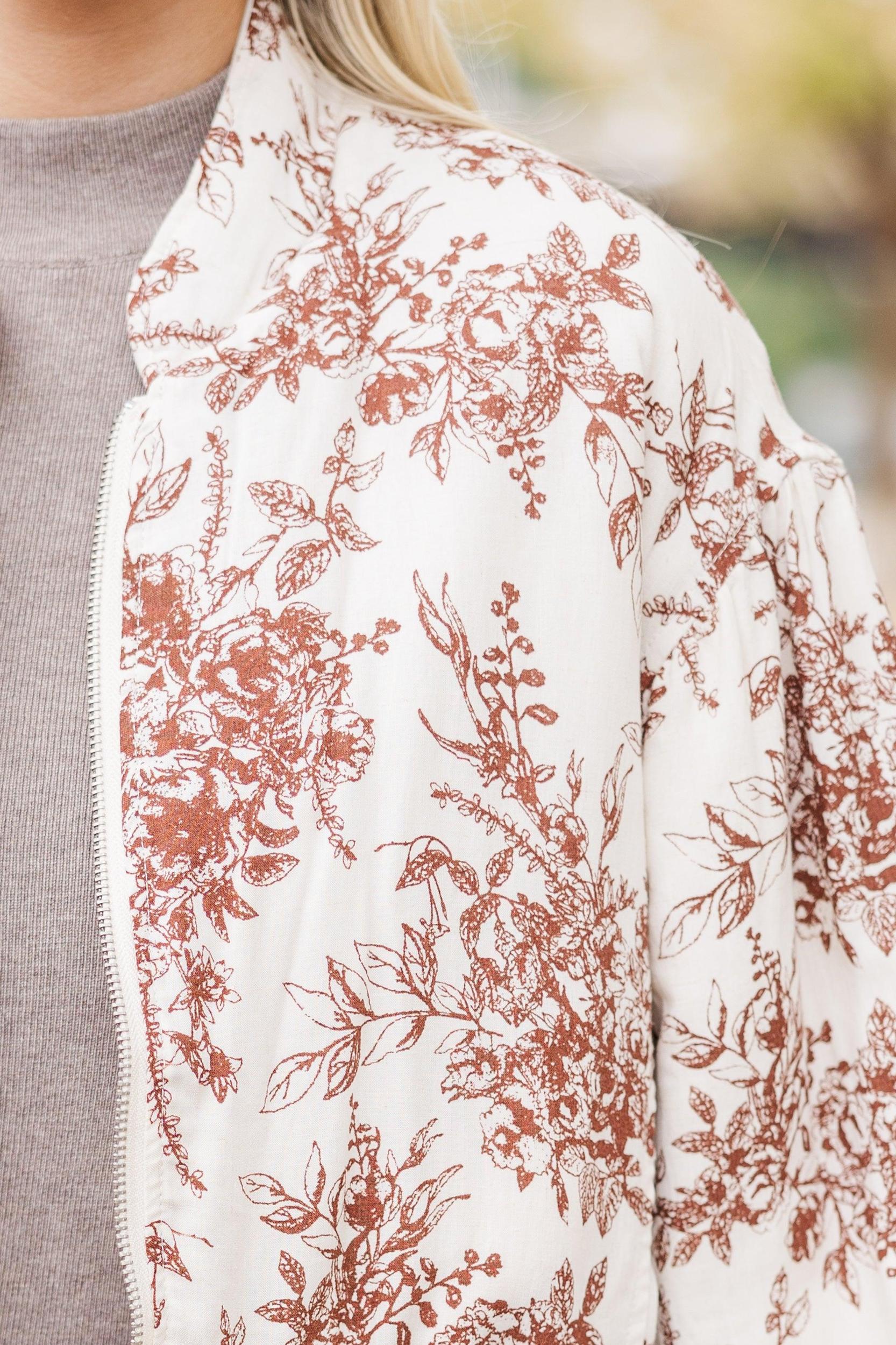 Be Yourself Brown Toile Bomber Jacket Female Product Image