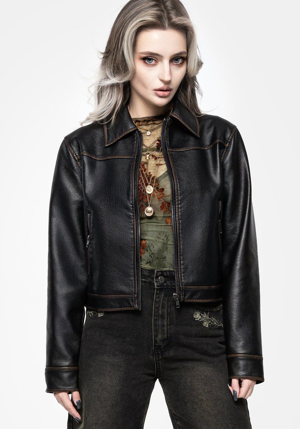 Ermania Crop Faux Leather Jacket Product Image