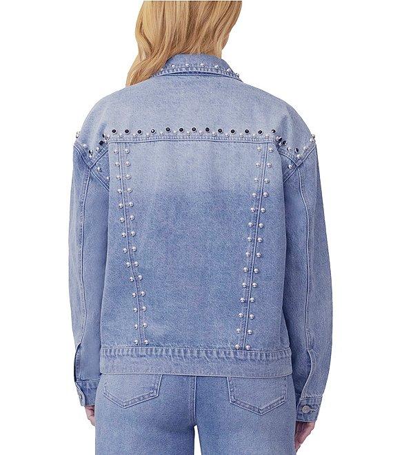 Stevie Jeans Long Sleeve Studded Denim Trucker Jacket Product Image