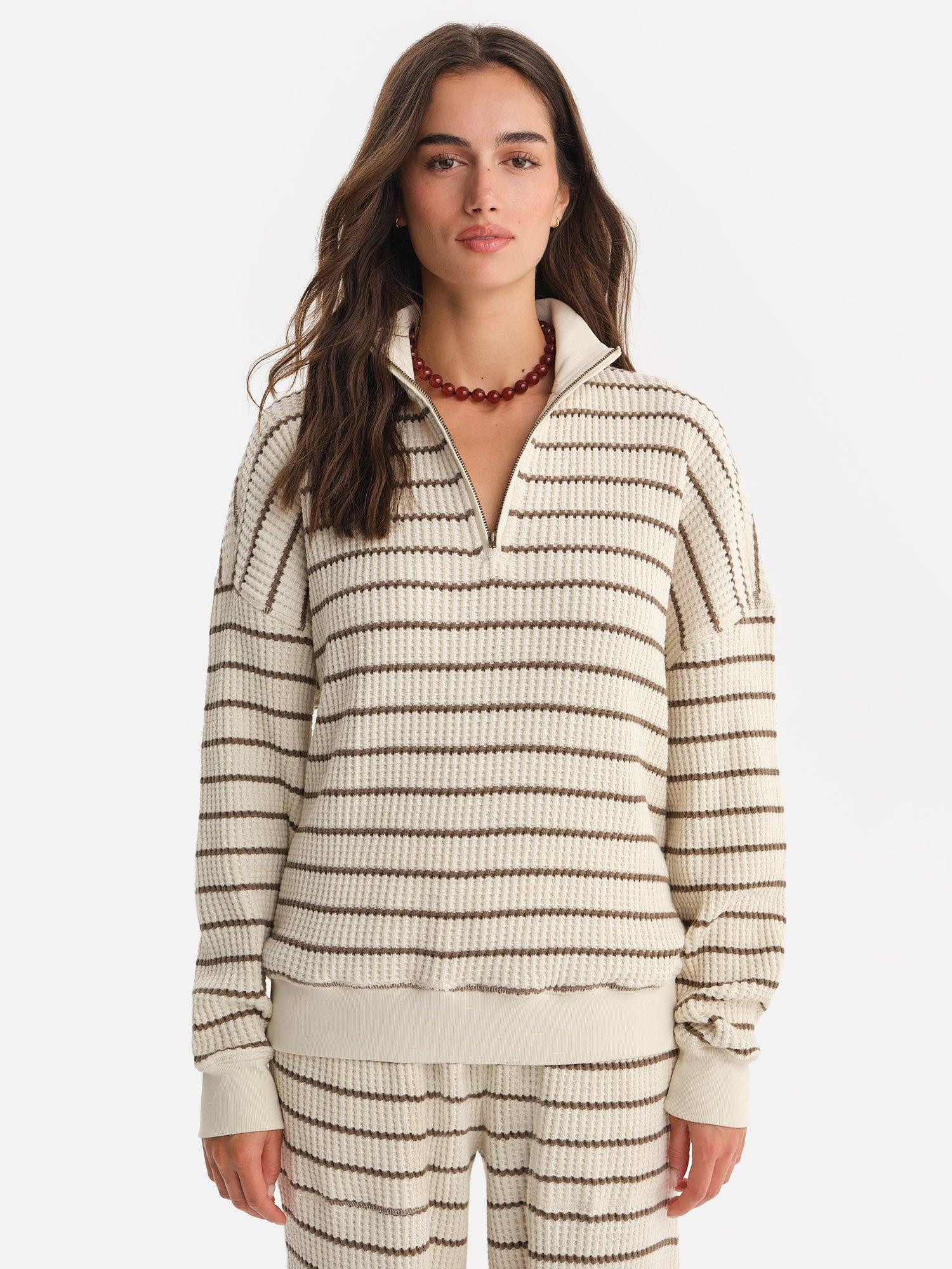 Organic Waffle Collared Half-Zip Sweatshirt Female Product Image