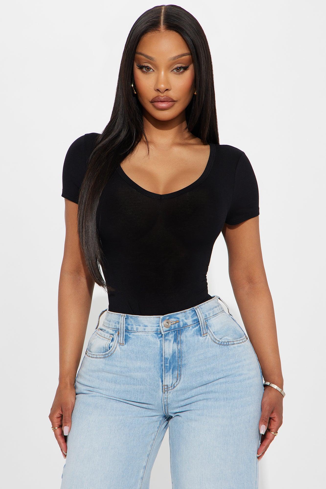 Nira V Neck Basic Bodysuit - Black Product Image