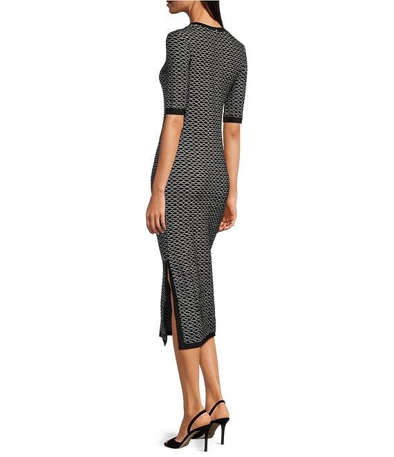 BOSS by Hugo Boss Etanah Monochrome Honeycomb Knit Round Neck 3/4 Sleeve Midi Dress Product Image