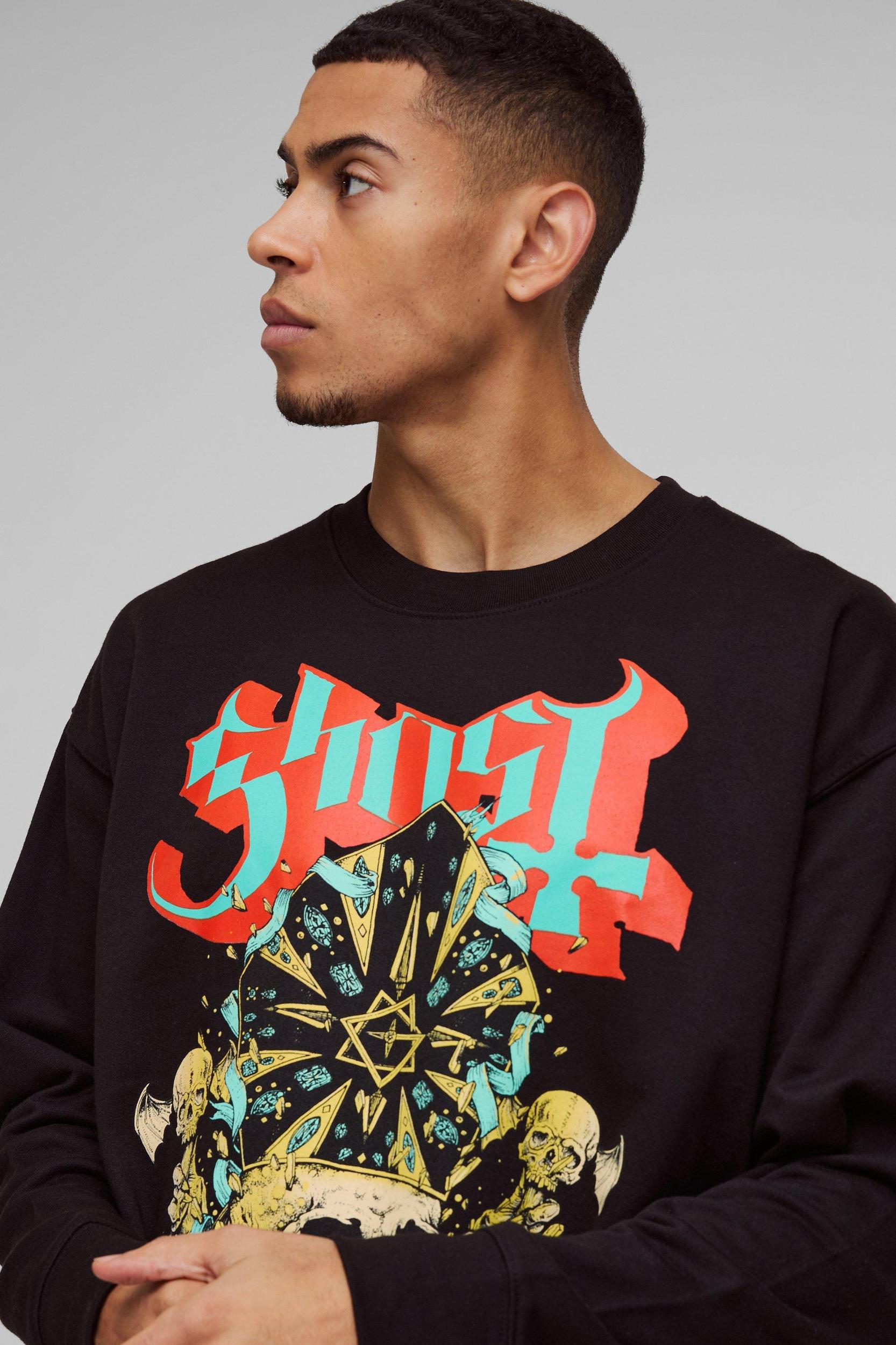 Oversized Ghost Band License Print Sweatshirt | boohooMAN USA Product Image