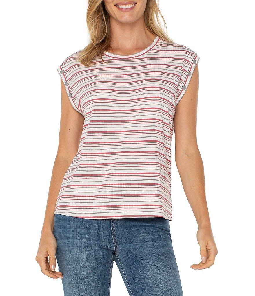 Liverpool Los Angeles Knit Stripe Print Scoop Neck Sleeveless Top Product Image
