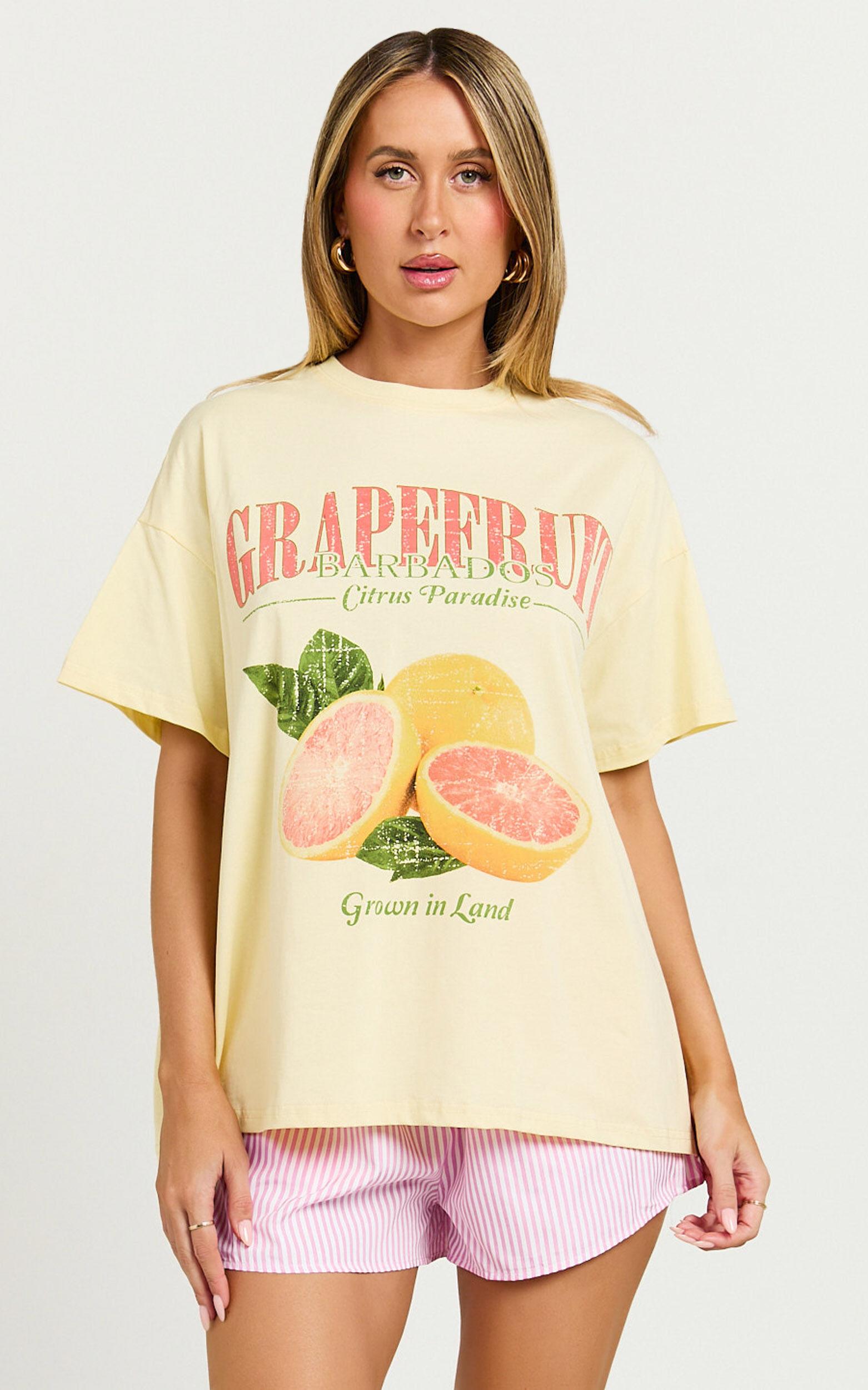 Duffy Two Piece Top and Shorts Set - Grapefruit Paradise T-shirt Set in Yellow/Pink Product Image