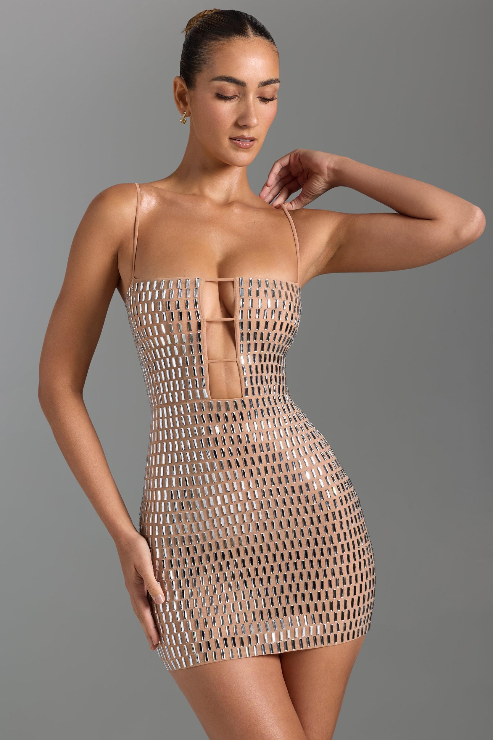Embellished Cut-Out Mini Dress in Honey Product Image
