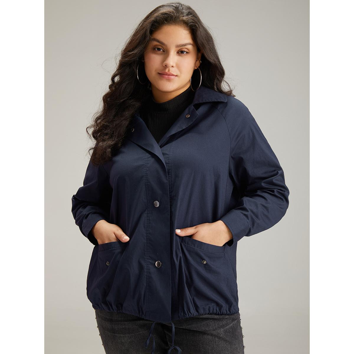 Plus Size Cotton Button Fly Drawstring Hem Coat Women Indigo Casual Plain Ladies Everyday Winter Coats BloomChic 28/5X Product Image