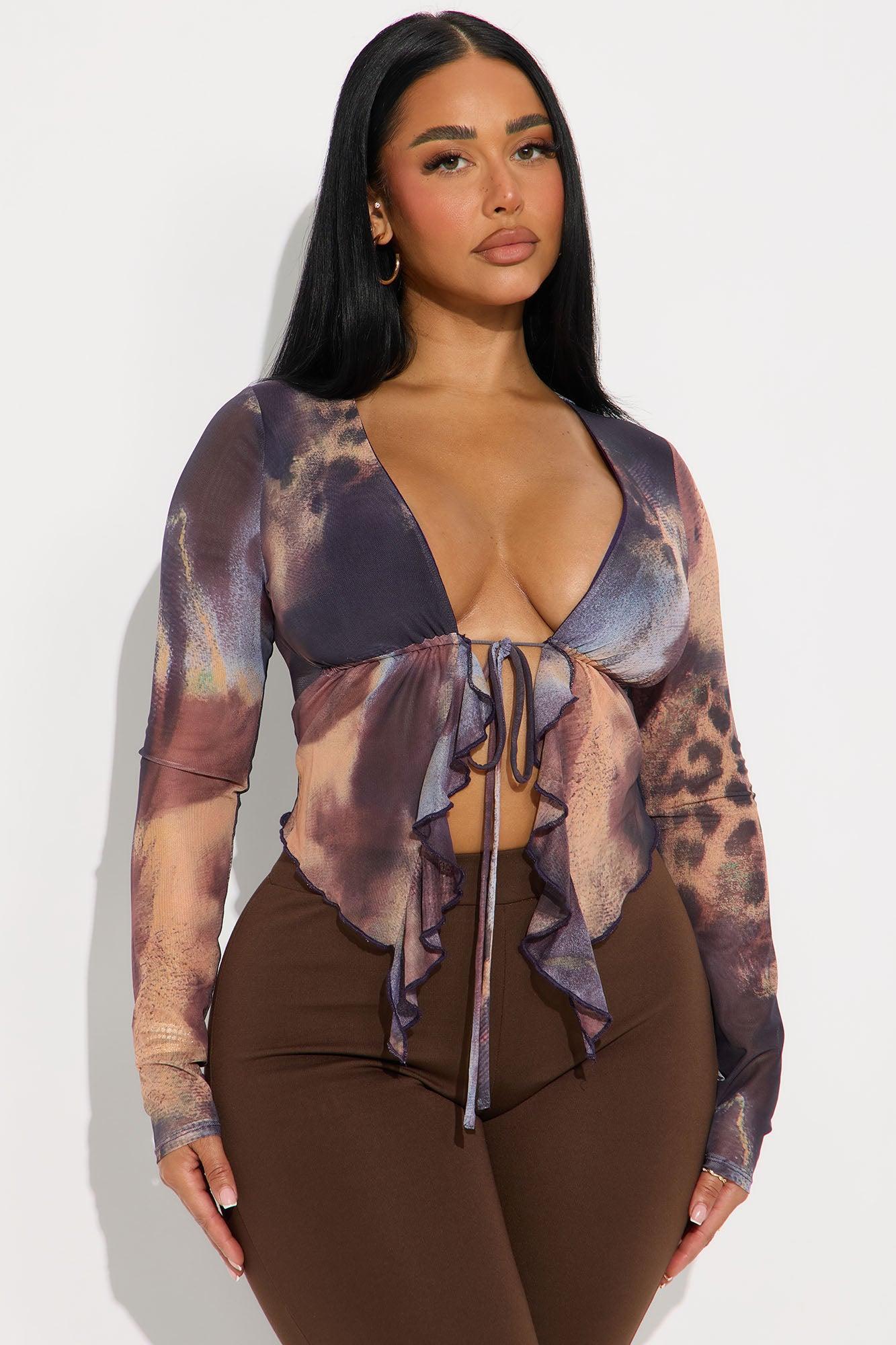 Melissa Ruffle Mesh Flyaway Top - Brown/combo Female Product Image