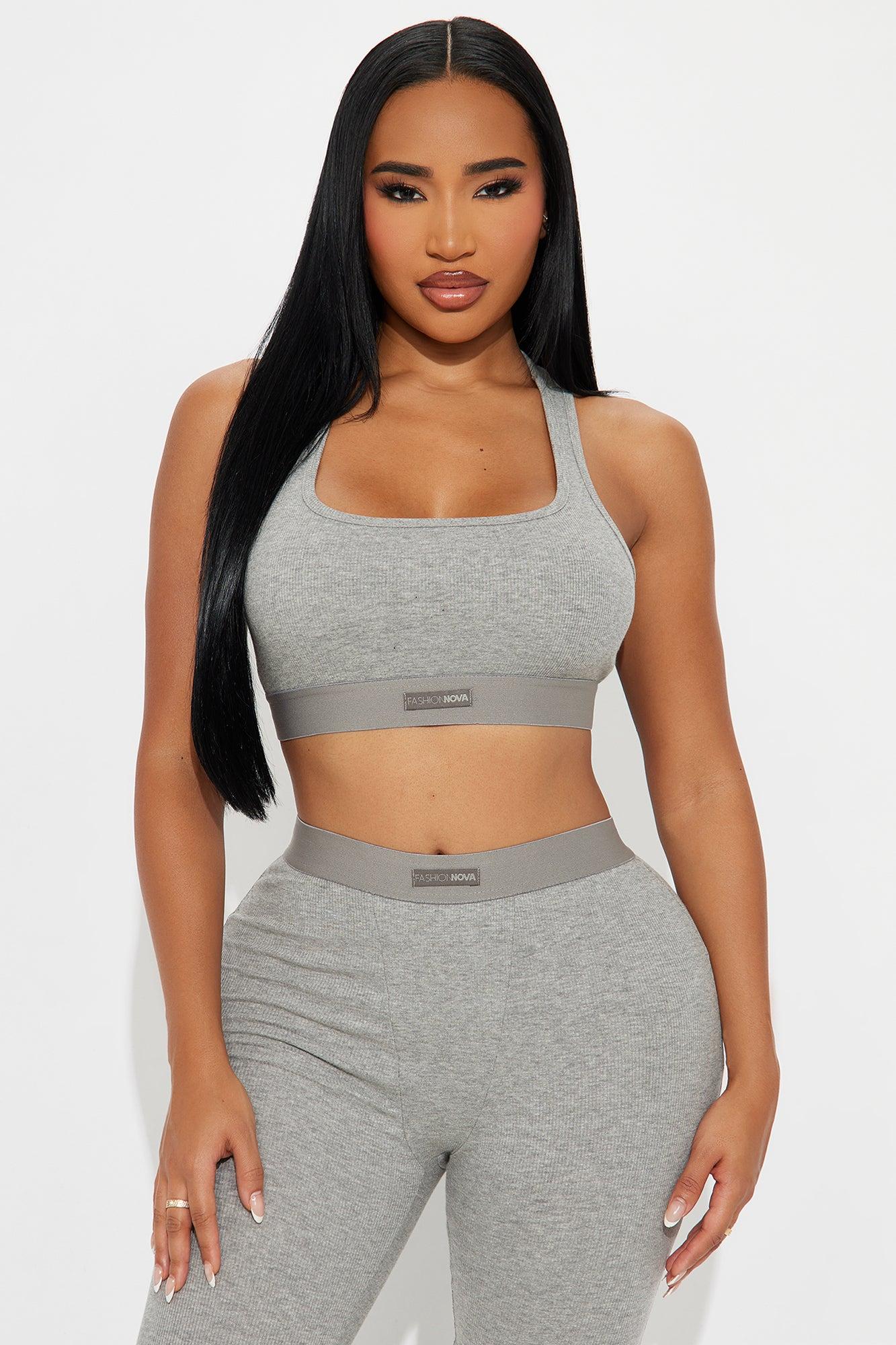 FN Mood Racerback Bra And Legging 2 Piece Cotton Set - Heather Grey Product Image