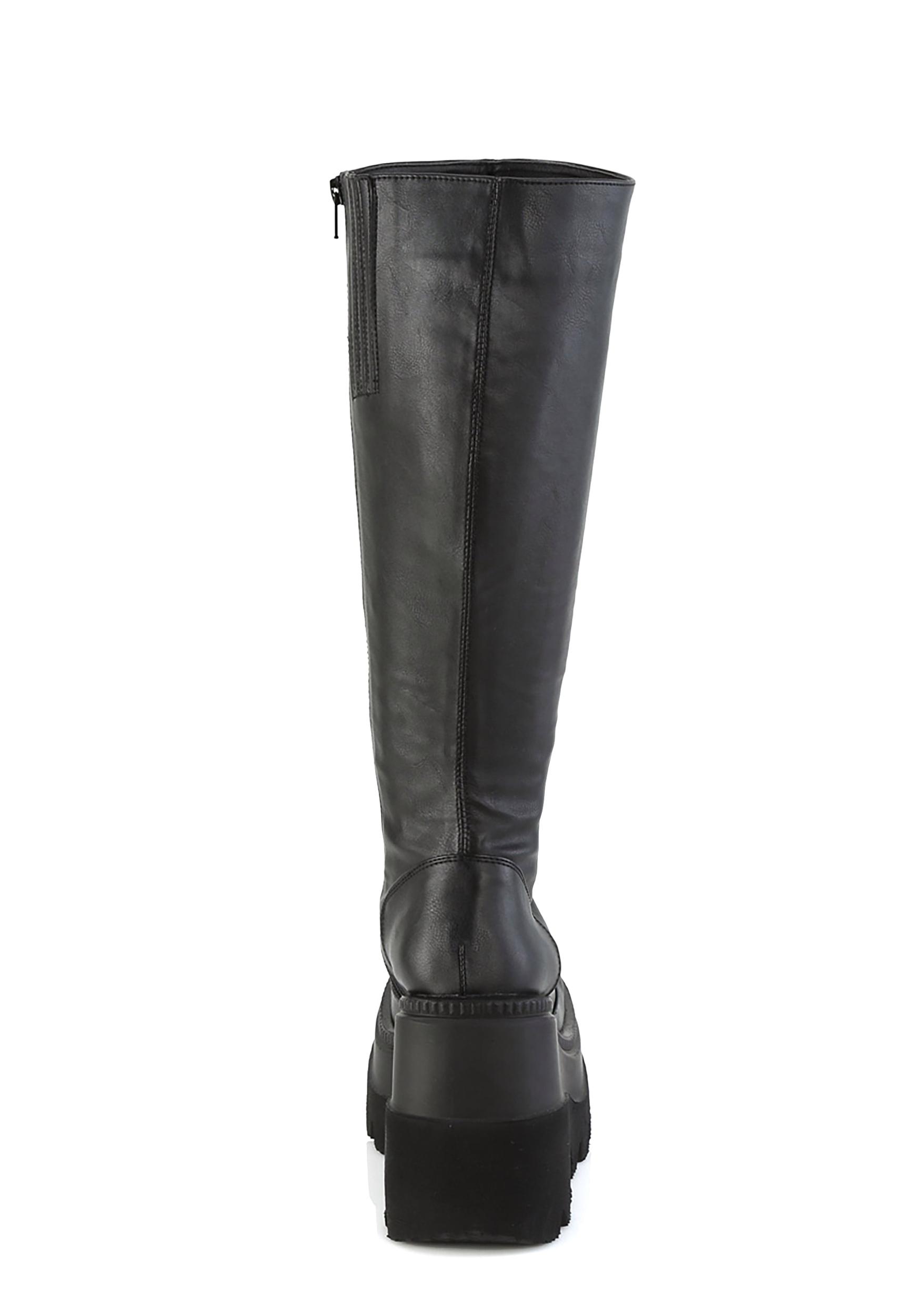 Demonia Wide Calf Wedge Platform Knee High Boots - Black Product Image