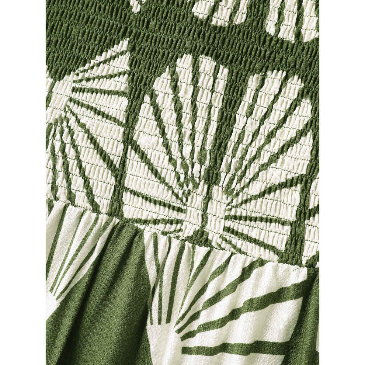 Plus Size Geometric Print Square Neck Cinched Midi Dress Moss Women Square Neck Short sleeve Curvy BloomChic 30/6X Product Image