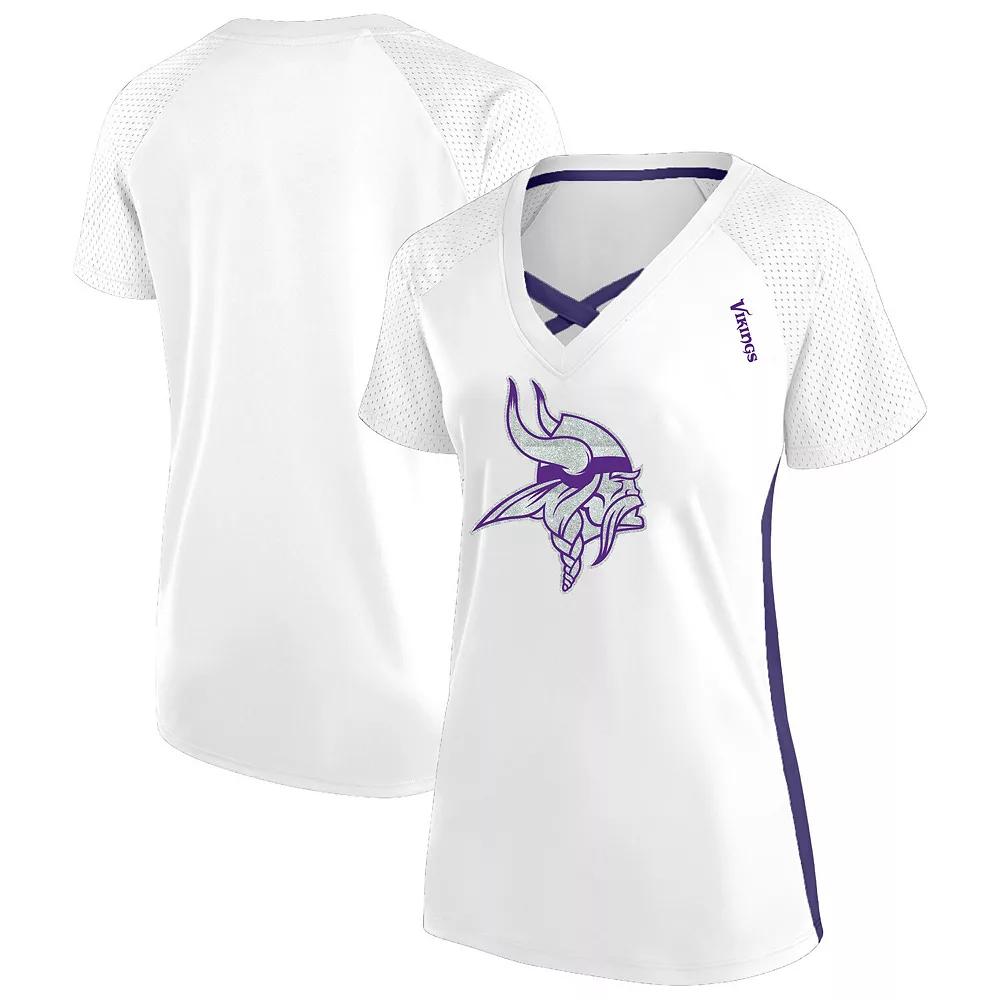 Women's Fanatics  White Minnesota Vikings Plus Size Glitter Lace-Up V- Neck T-Shirt, Size: 3XL Product Image