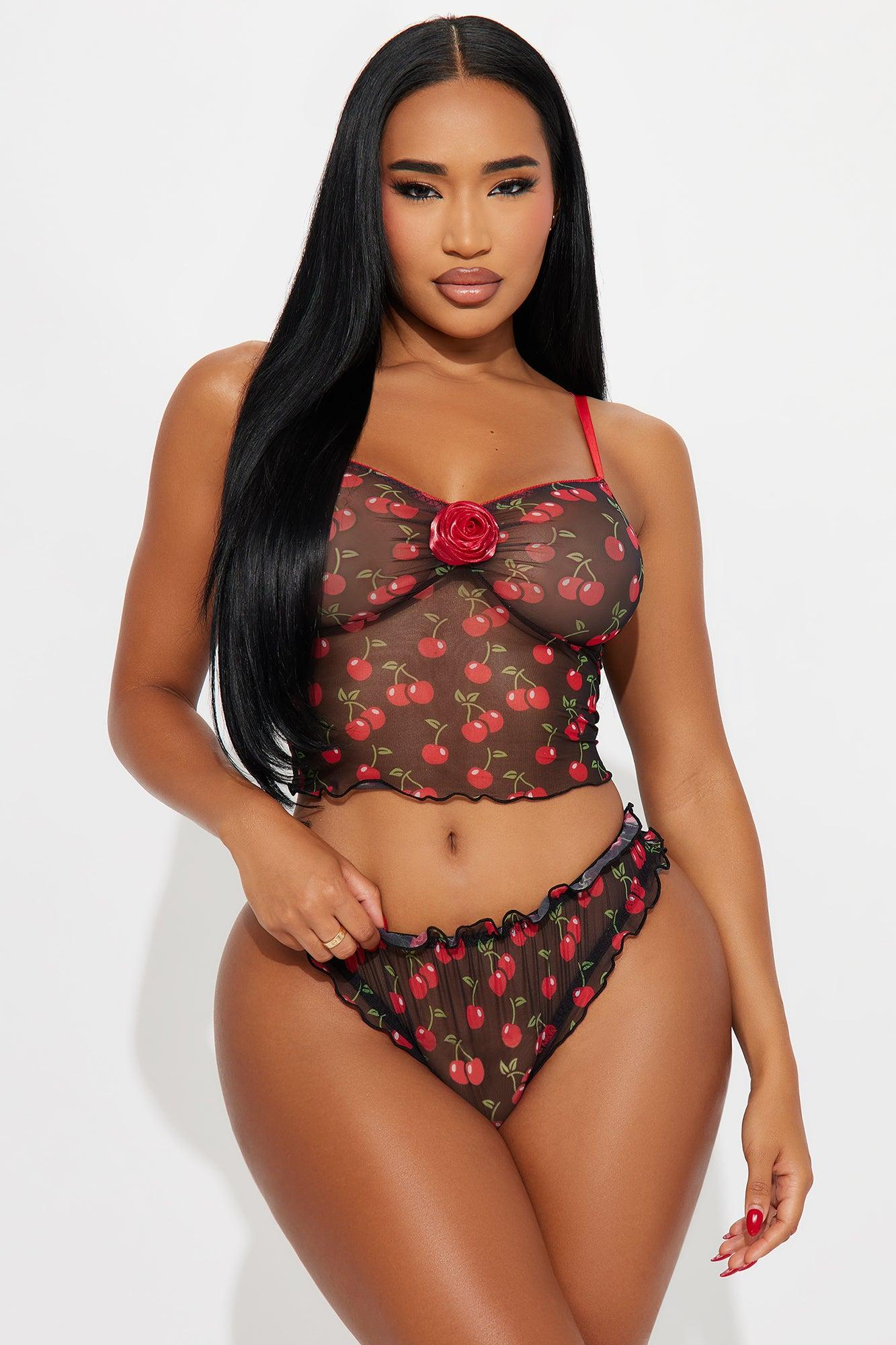 Tiana Printed Mesh Rose 2 Piece Set - Black/Red Female Product Image