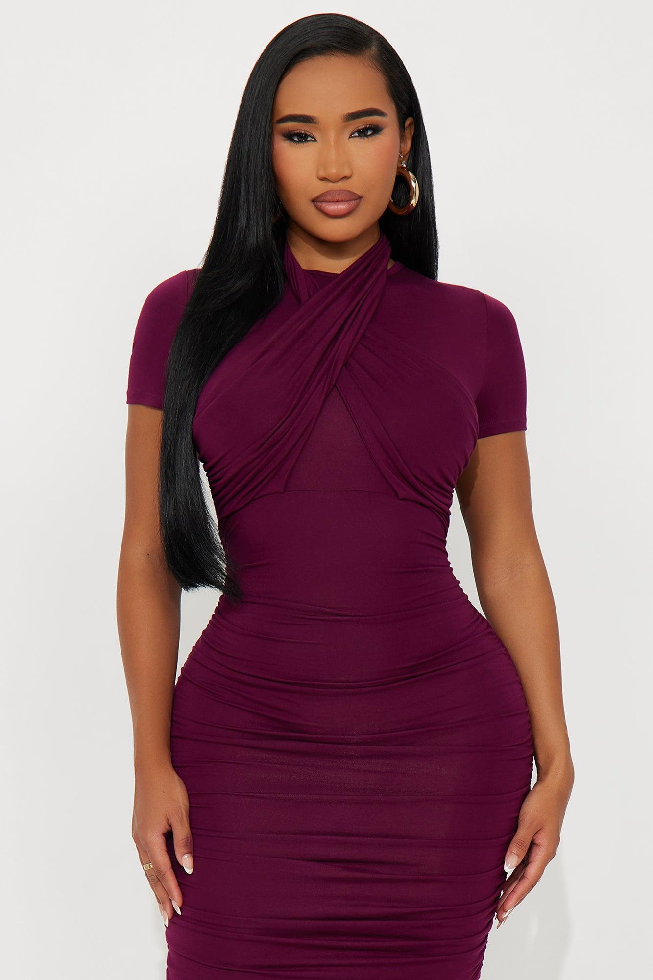 She Said Draped Midi Dress - Burgundy Female Product Image