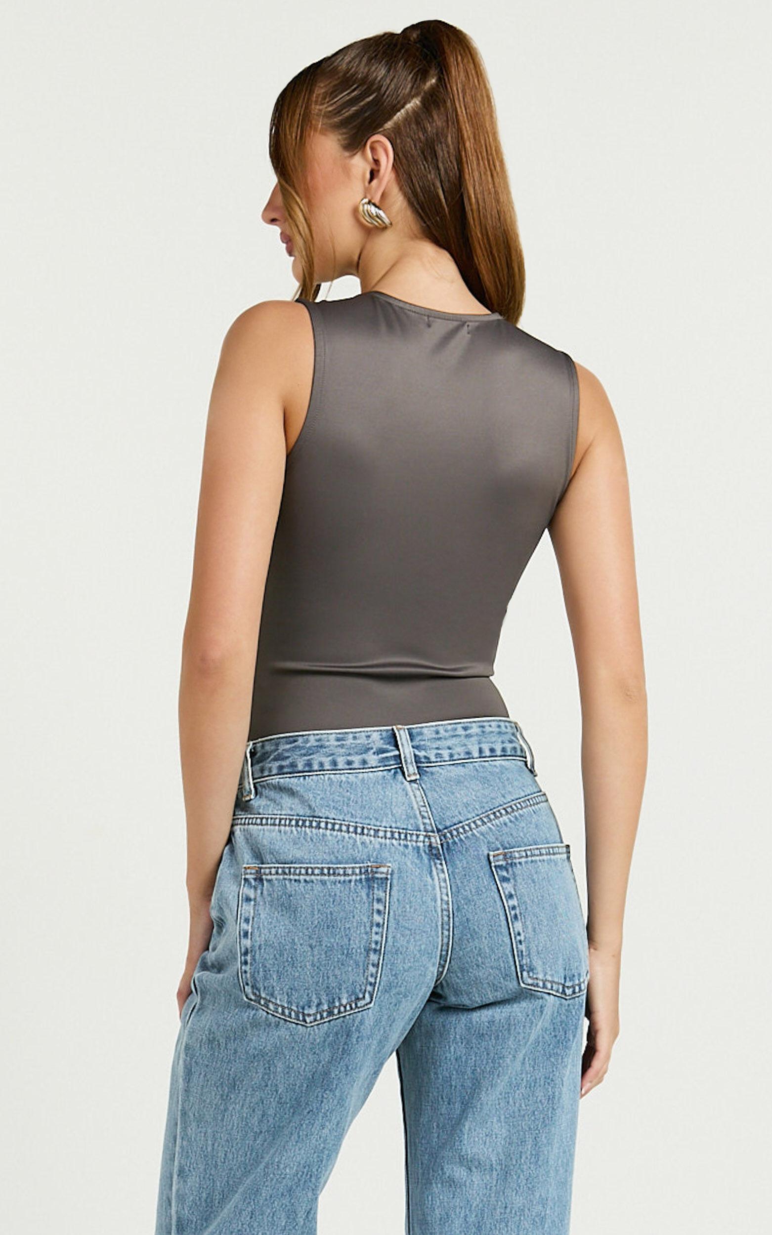 Charlotte Bodysuit - V Neck Bodysuit in Charcoal Product Image