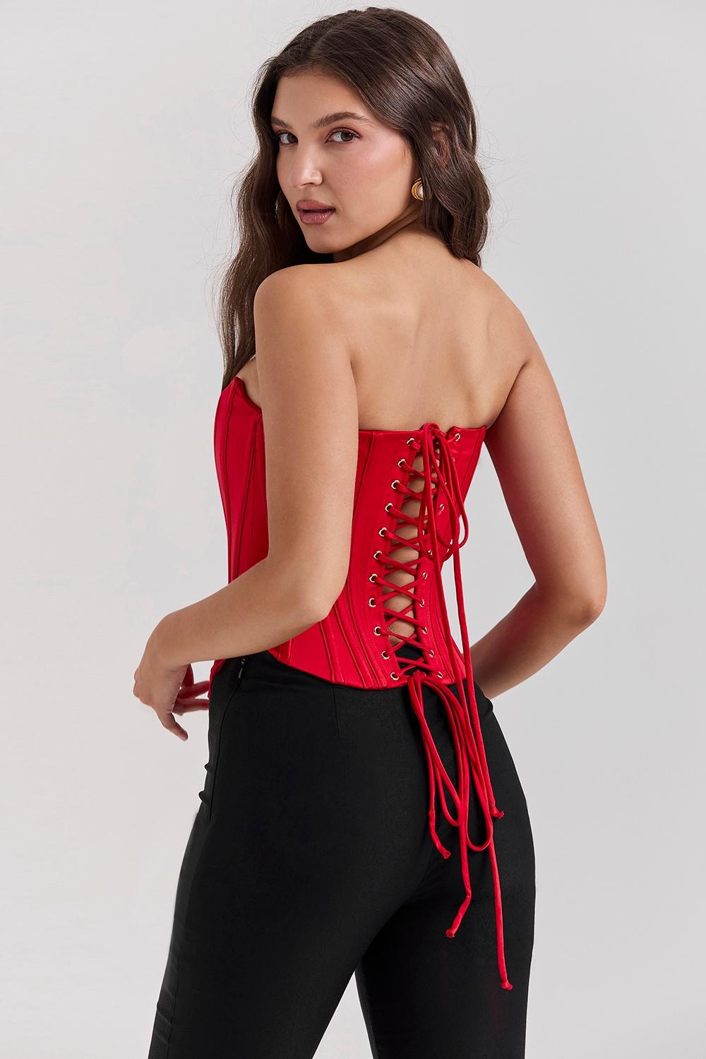 Genevieve  scarlet satin lace back corset Product Image
