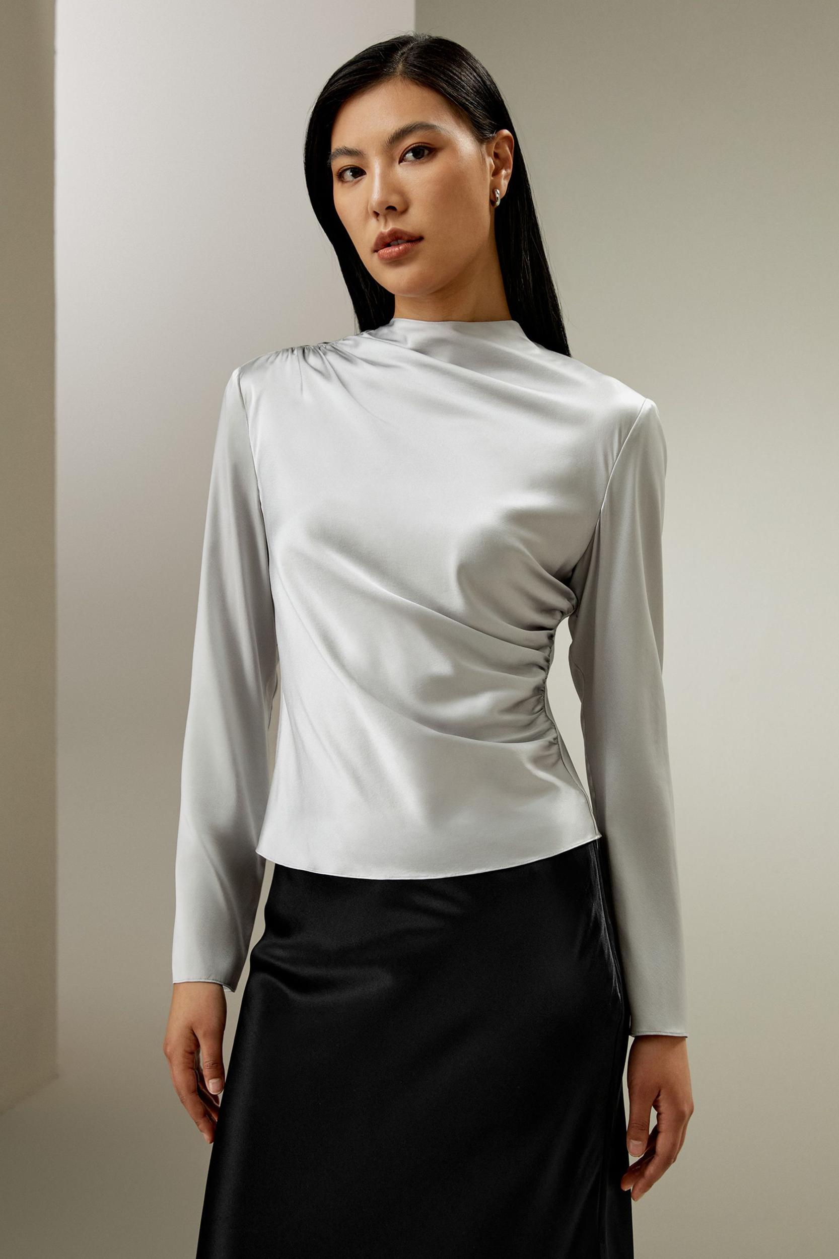 LILYSILK Silk Shirt Women - Silvergray Silk - Casual Asymmetrical Hem Shirt 6 Product Image