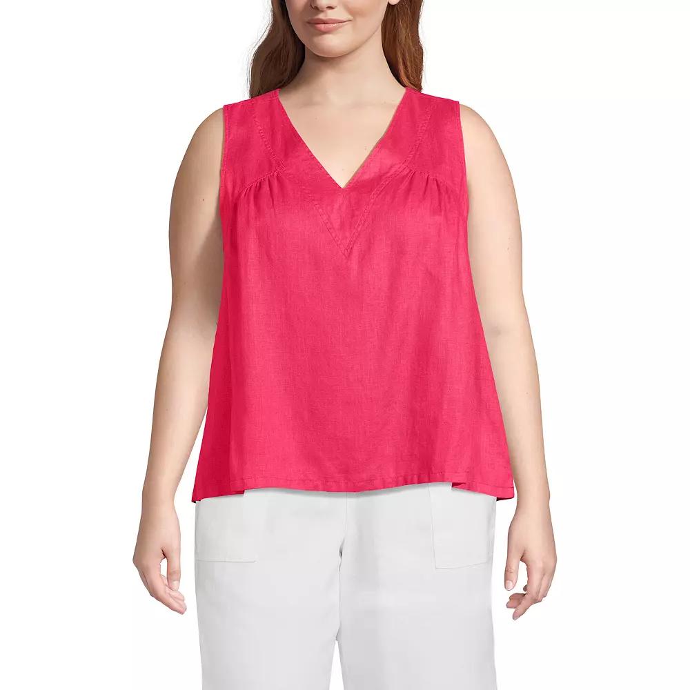 Plus Size Lands' End Linen V-Neck Top, Women's, Size: 3XL, Rouge Pink Product Image