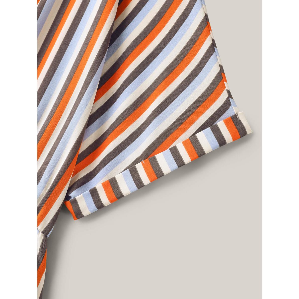 Plus Size Stripes Notched Collar Pockets Midi Dress Multicolor Women Round Neck Cap Sleeve Curvy BloomChic 12/L Product Image