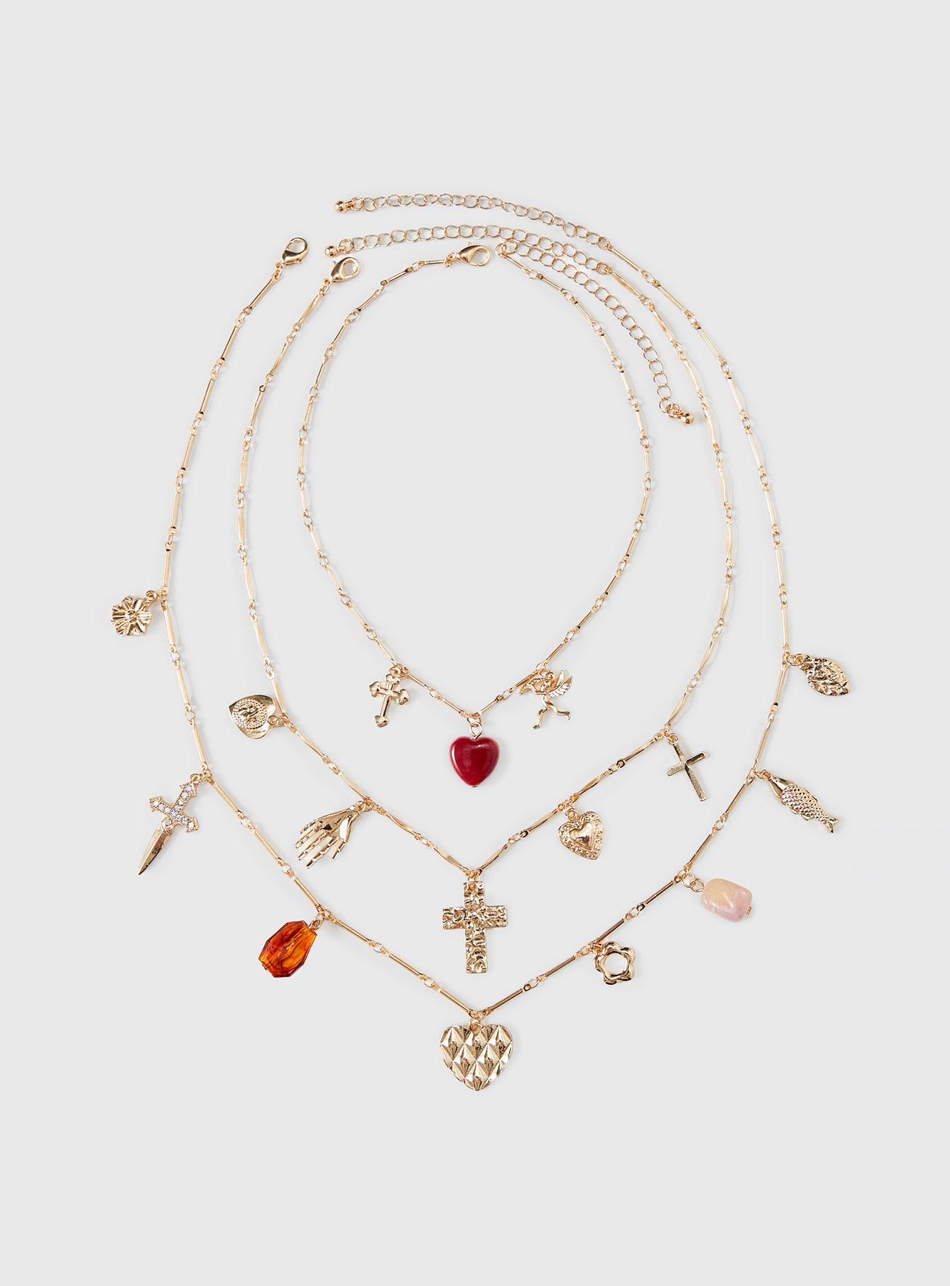 Kiss And Tell Layered Charm Necklace Gold Product Image