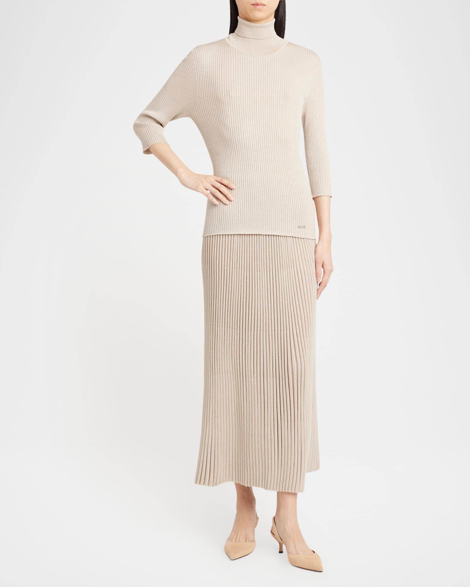 Turtleneck Metallic Rib 3/4-Sleeve Sweater Product Image