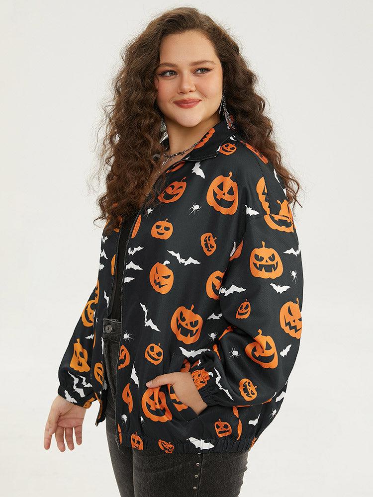Halloween Graphic Zipper Fly Pocket Coat Female Product Image