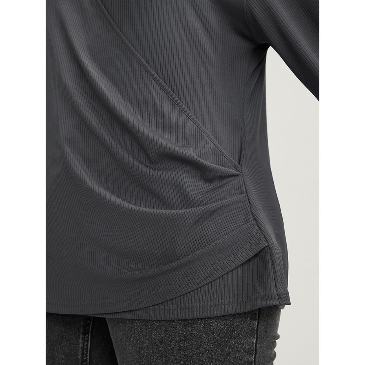 Plus Size Solid Wrap Rib Knit Sweatshirt Women DimGray Elegant Wrap Loose V-neck Dailywear Sweatshirts BloomChic 10/M Product Image