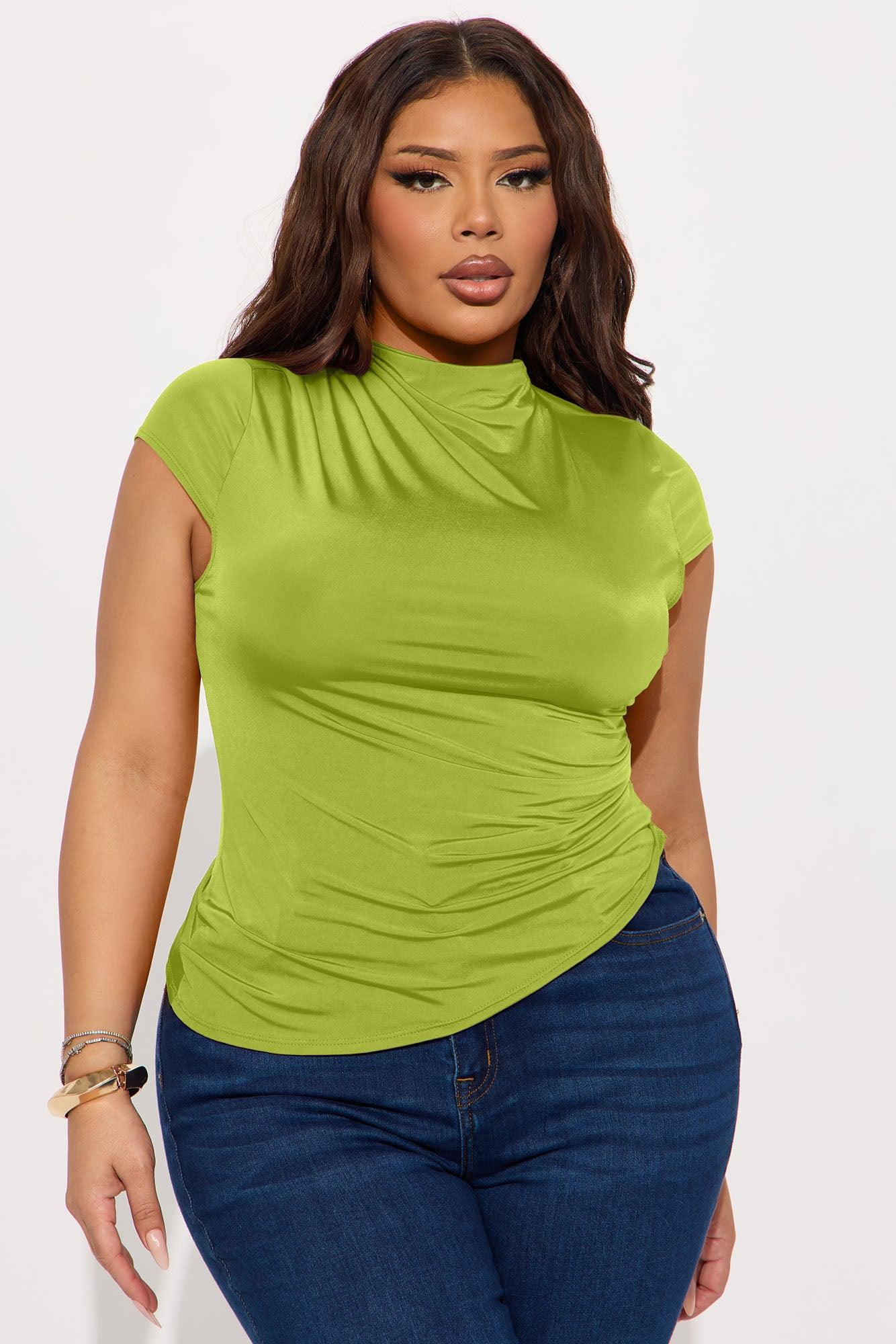 Ines Asymmetrical Ruched High Neck Top - Chartreuse Female Product Image