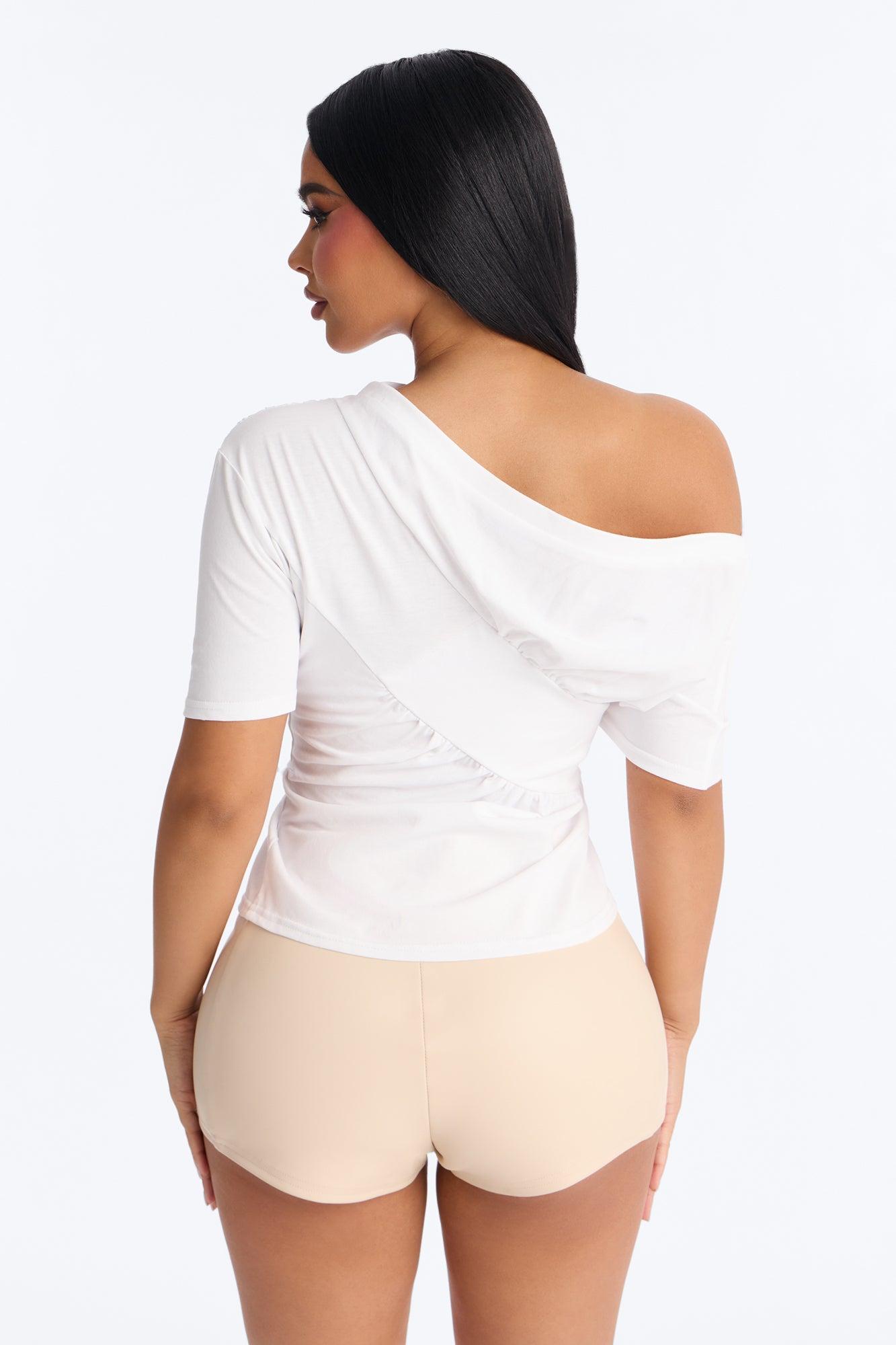 Brooklyn Ruched Off Shoulder Short Sleeve T-Shirt - White Female Product Image